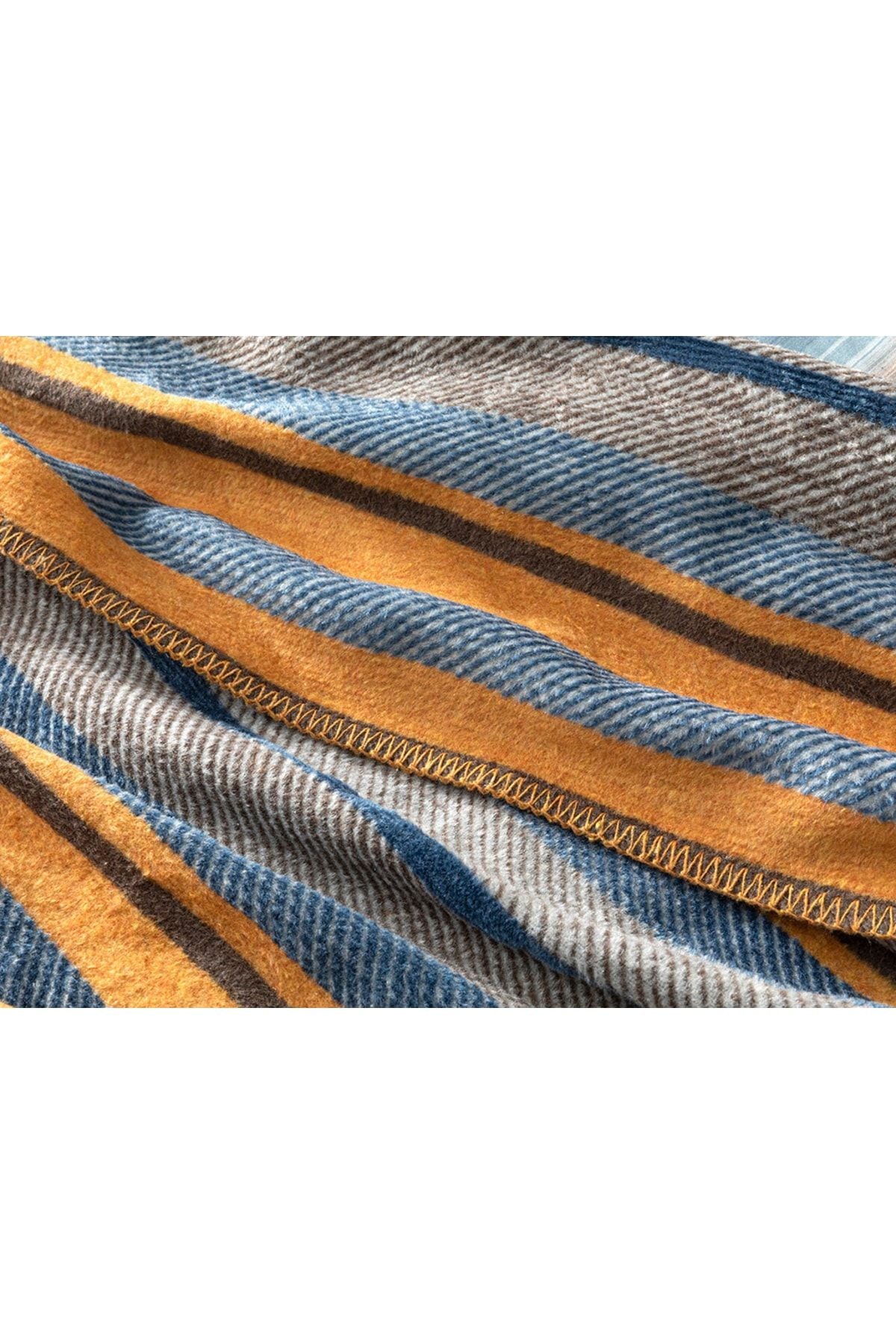 English Home Bold Stripe Cotton Double Blanket 200x220 Cm Mustard - Blue 3