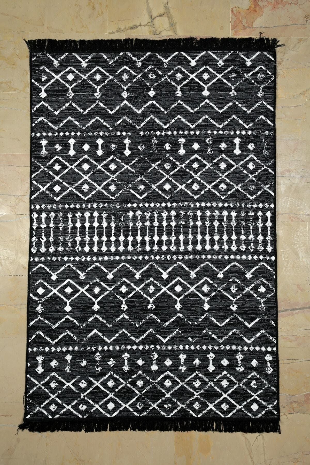 MaVaux Blaundus Series Double-Sided Fringed Ethnic Patterned Cotton Woven Rug 5