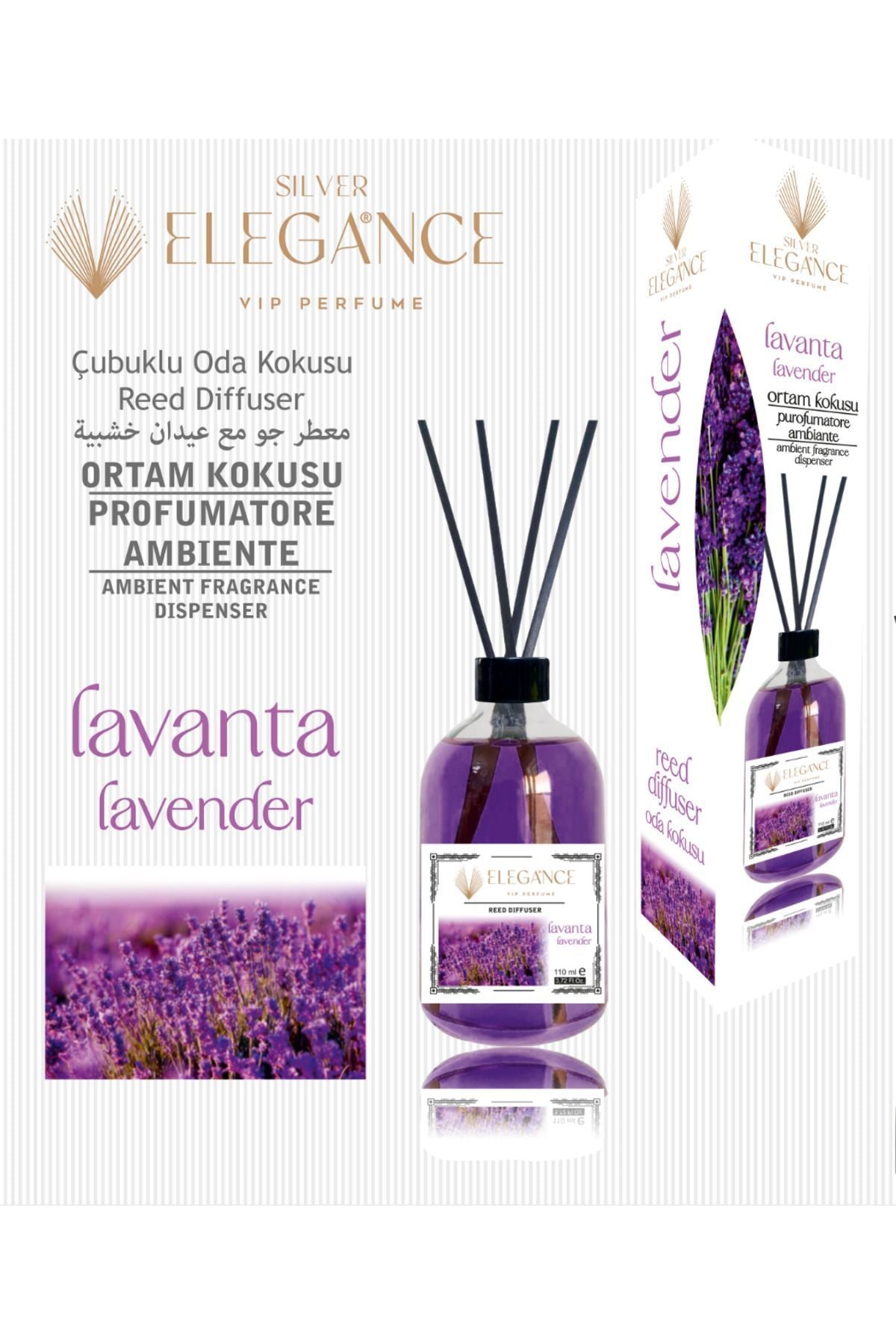 Elegance Vip Perfume Lavanta Reed Diffuser Bambu Çubuklu Oda Kokusu (110 Ml) 1