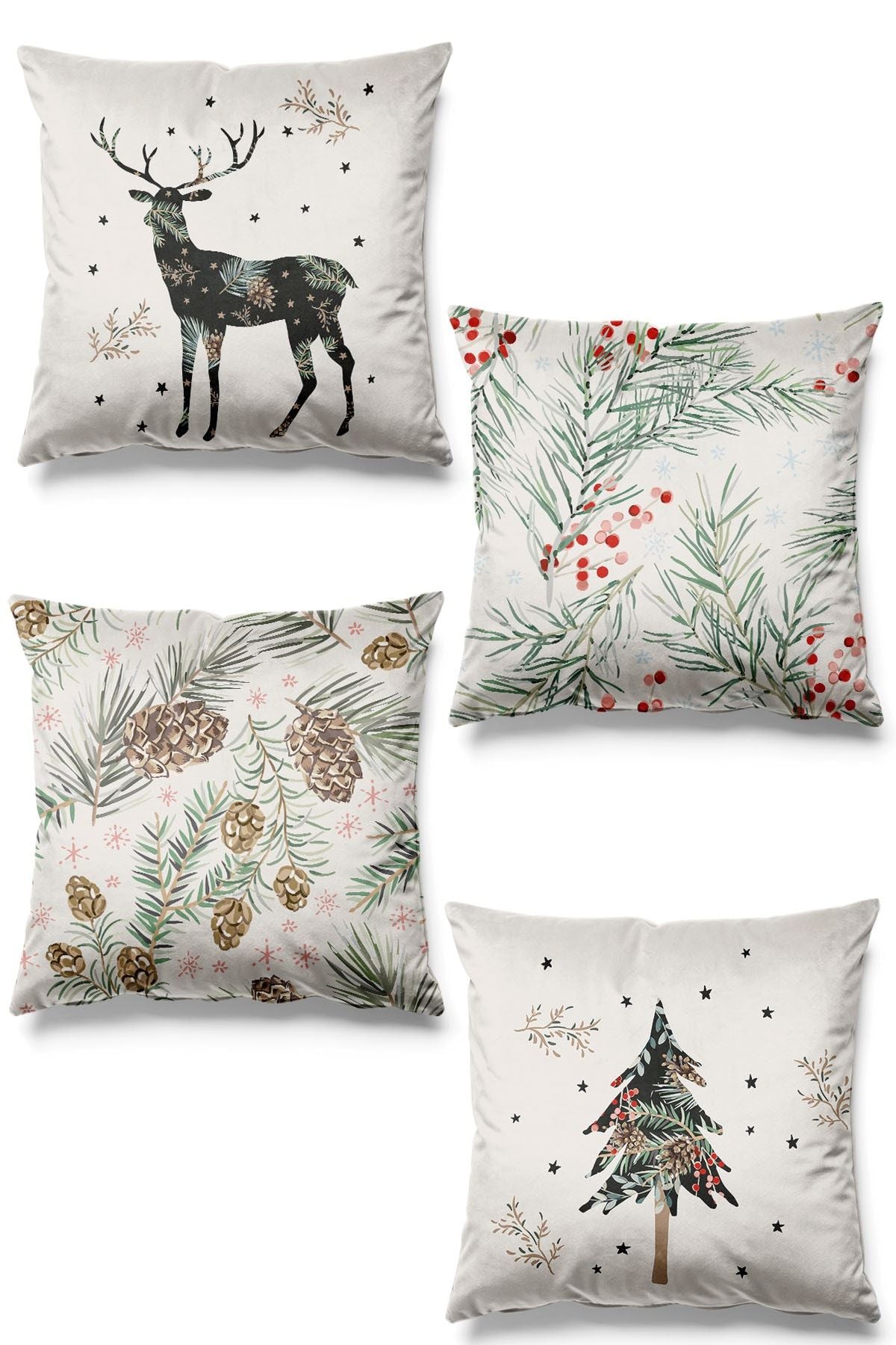 Pilloveland Double-Sided Printed Winter Patterned 4-Piece Suede Cushion Cover Christmas New Year 1