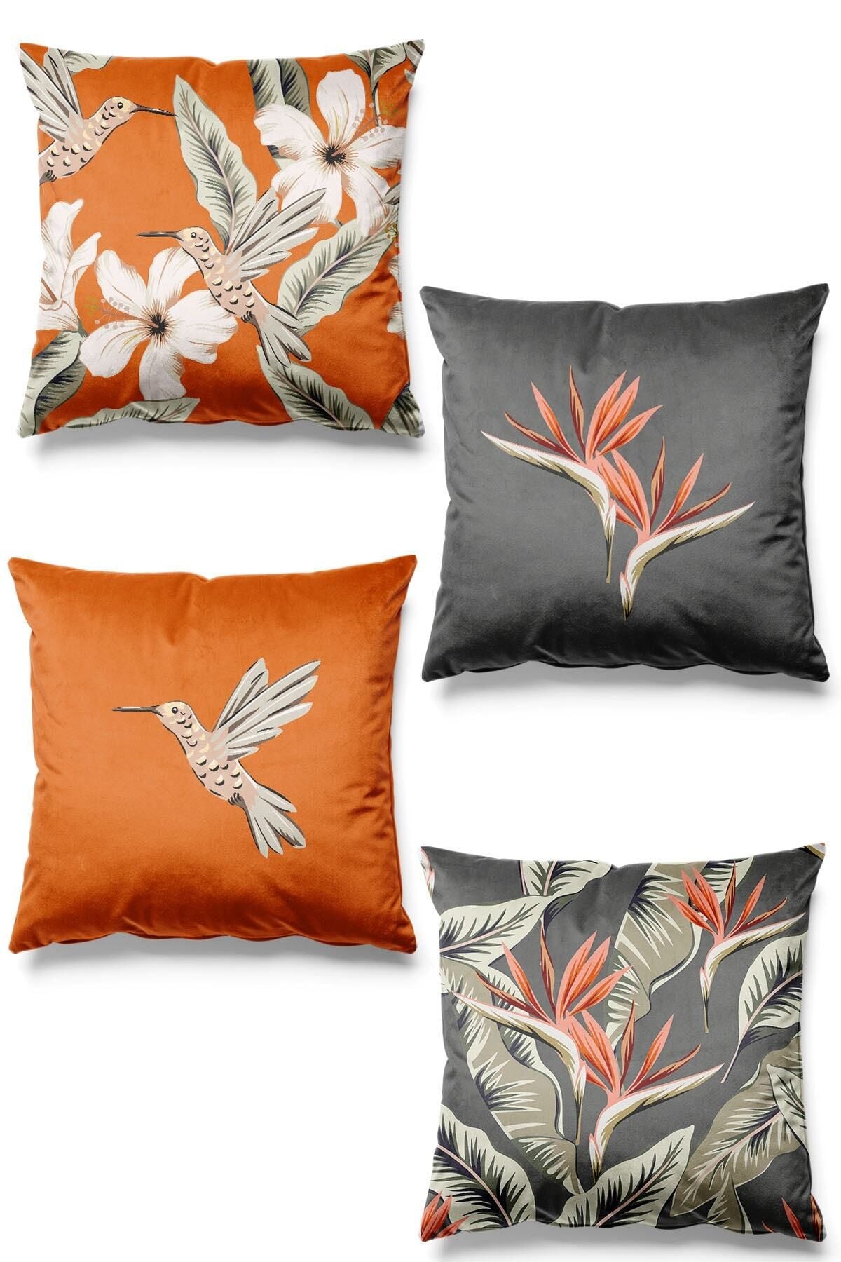 Pilloveland Double-Sided Printed Hibiscus Patterned 4-Piece Suede Pillow Cover 1