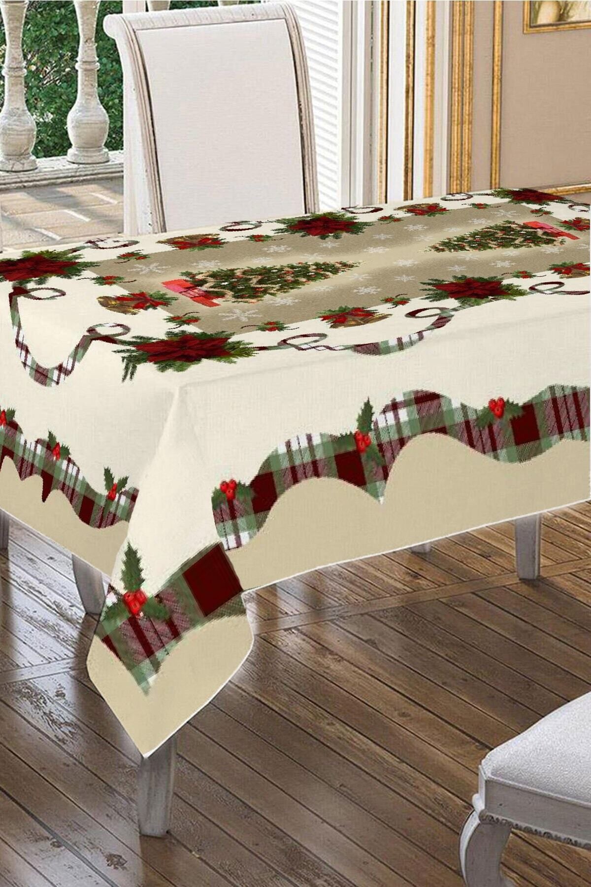 Cardea Merry Christmas Flower And Pine Tree Patterned Tablecloth 1