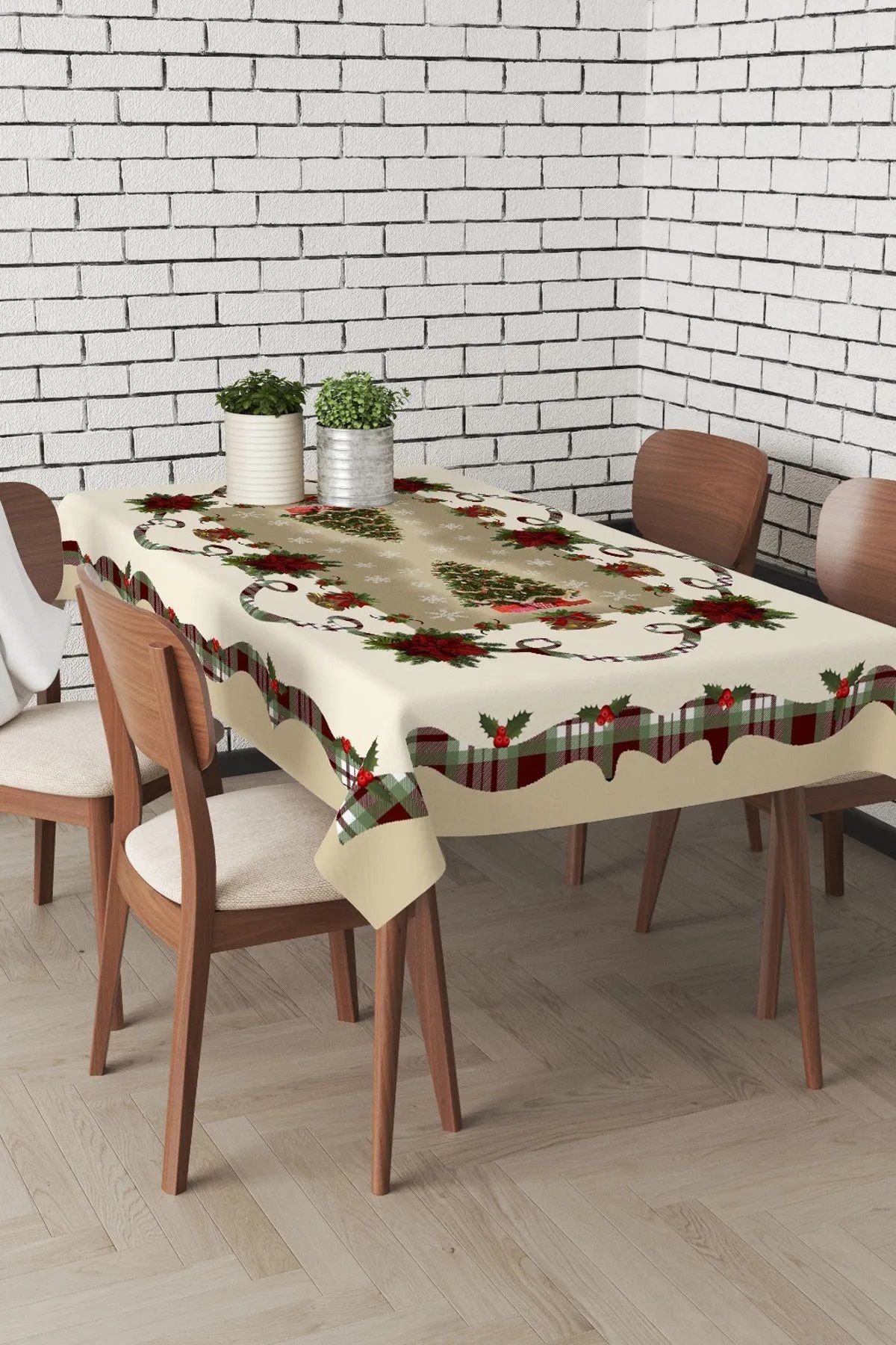 Cardea Merry Christmas Flower And Pine Tree Patterned Tablecloth 3