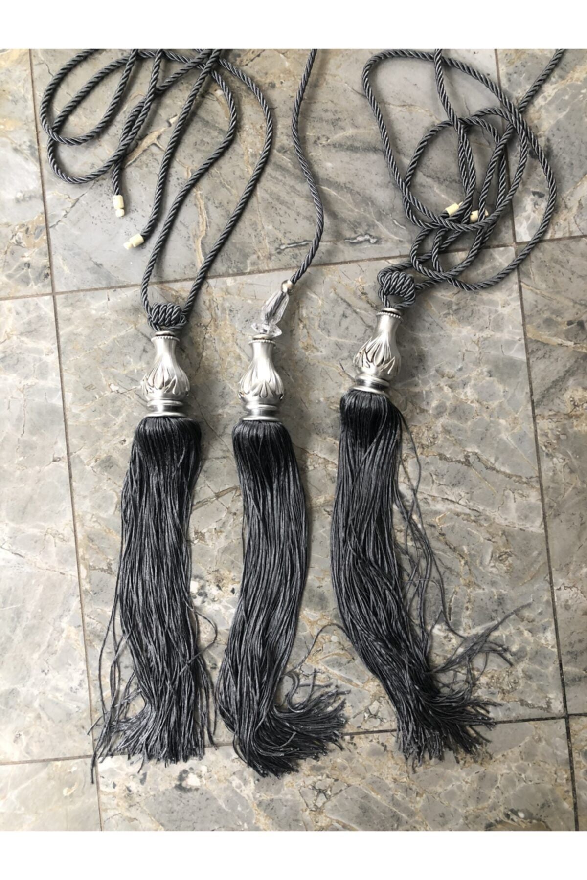 Lovelyhome35 Anthracite Color Polyester Ceiling Gather Tassel Pendant Set 1