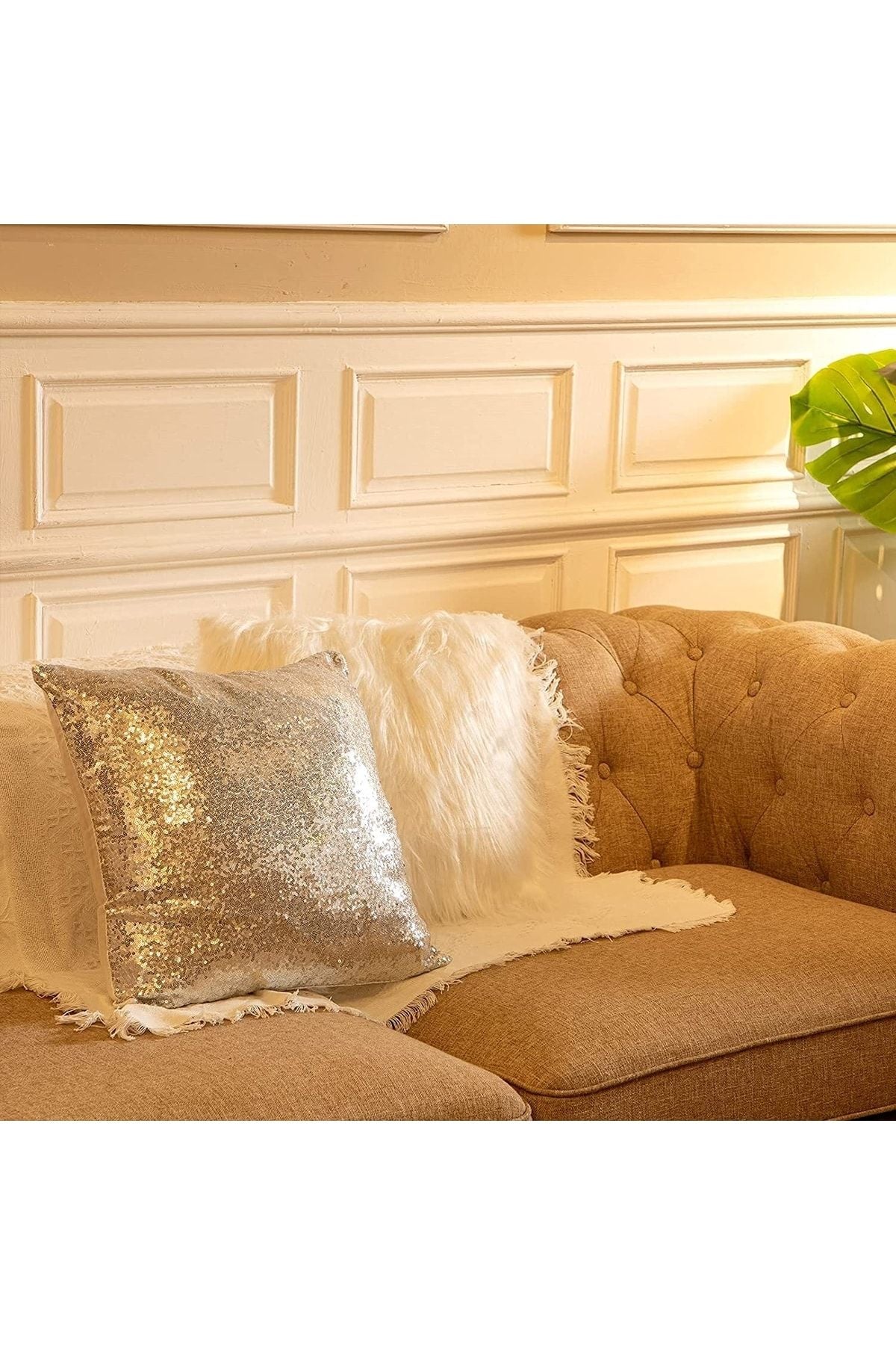 LadiesHome 4 Piece Plush And Sequin Pillow Cover 45*45 4