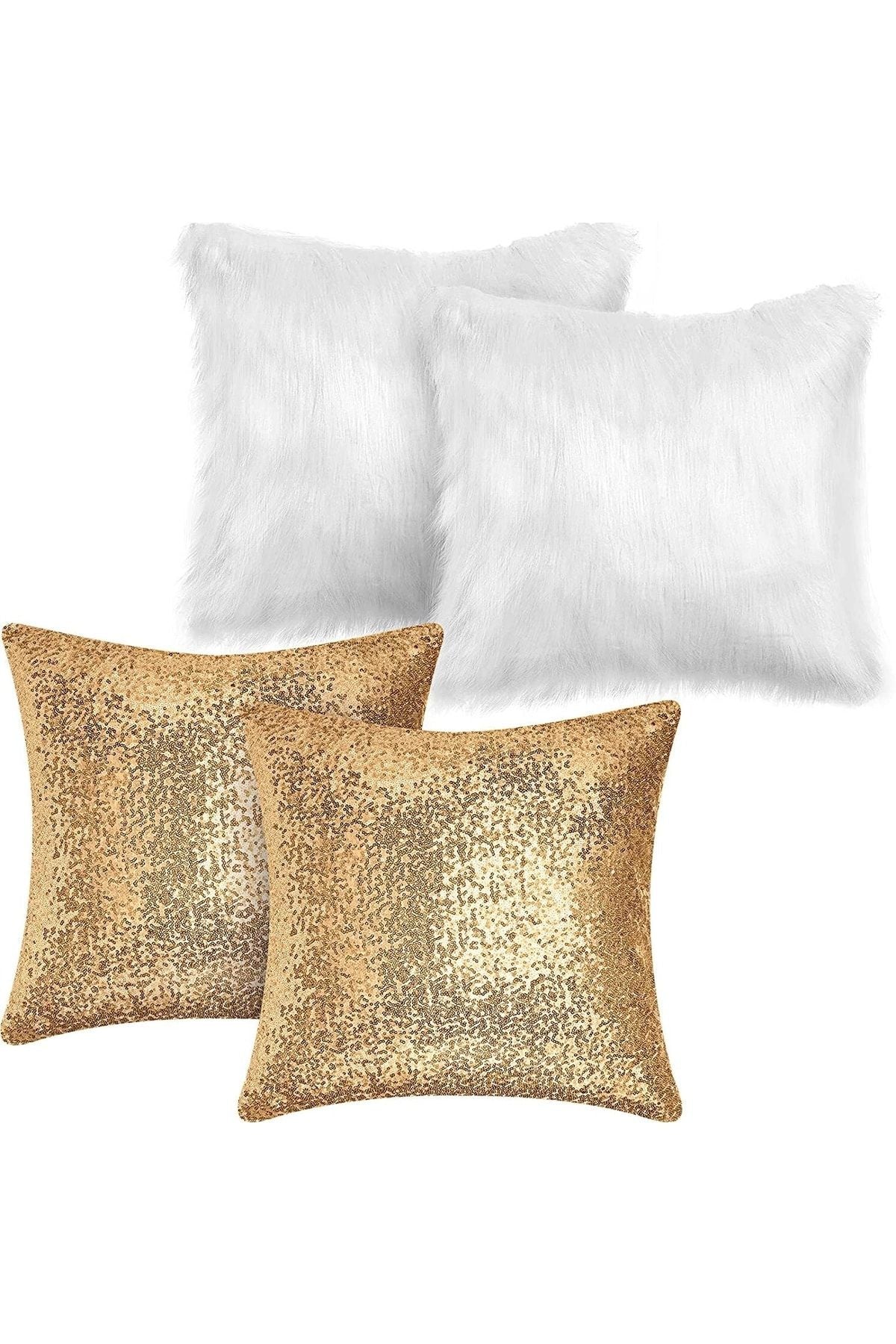 LadiesHome 4 Piece Plush And Sequined Cushion Cover 45*45 1