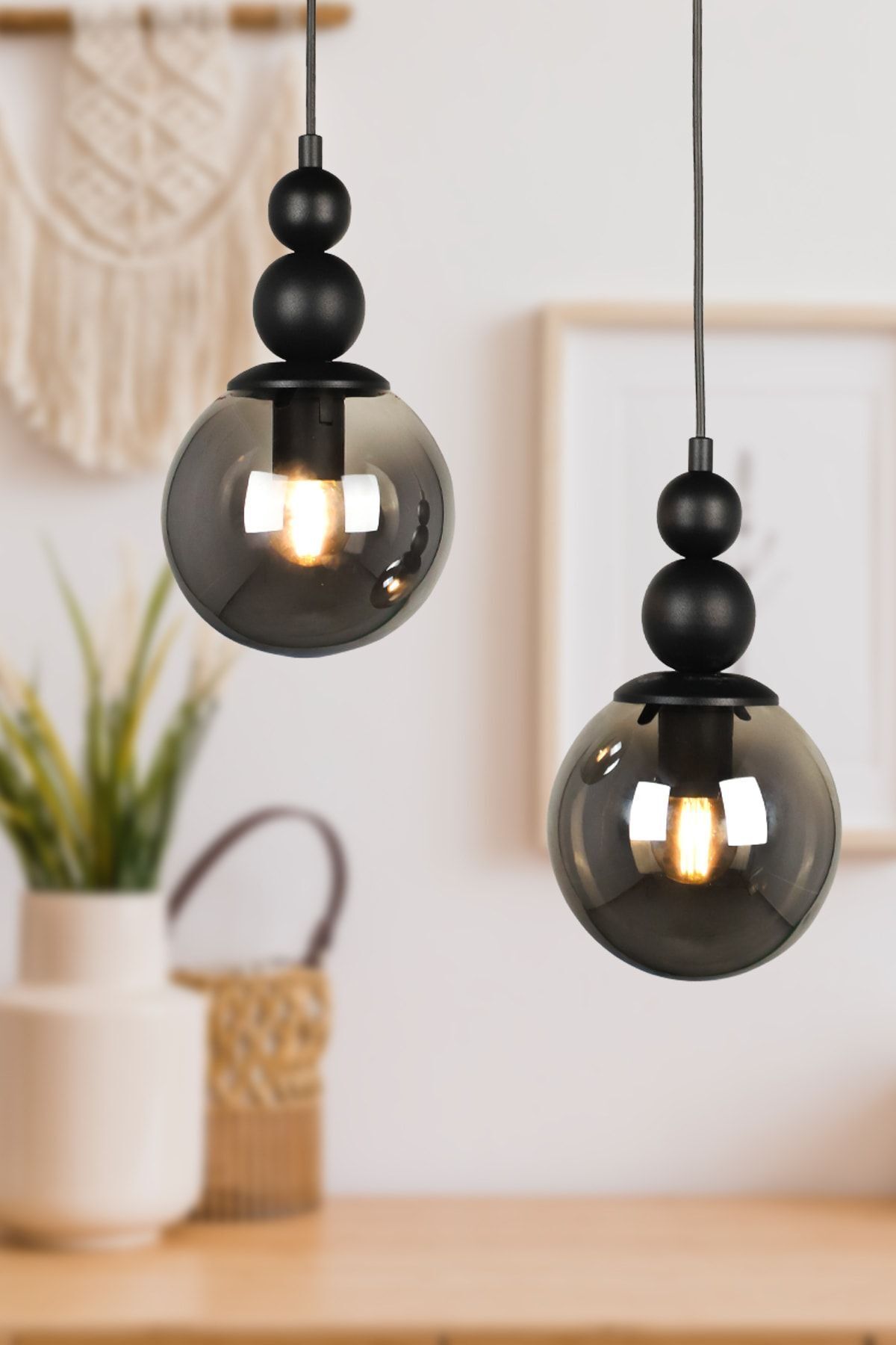 Begüsa Sonsuz 2-Light Black Smoke Glass Chandelier 1