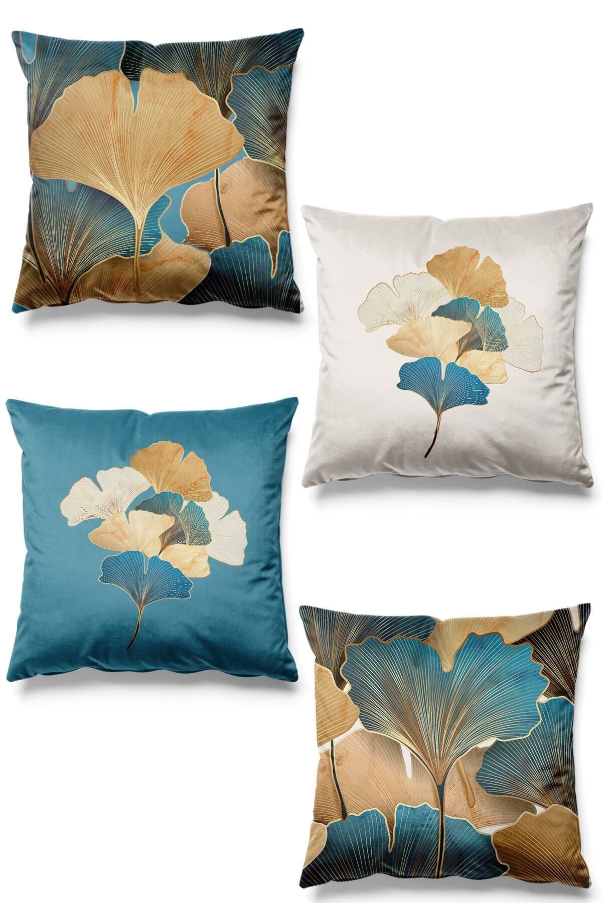 Pilloveland Double-Sided Printed Gold Ginkgo Patterned 4-Piece Suede Cushion Cover 1