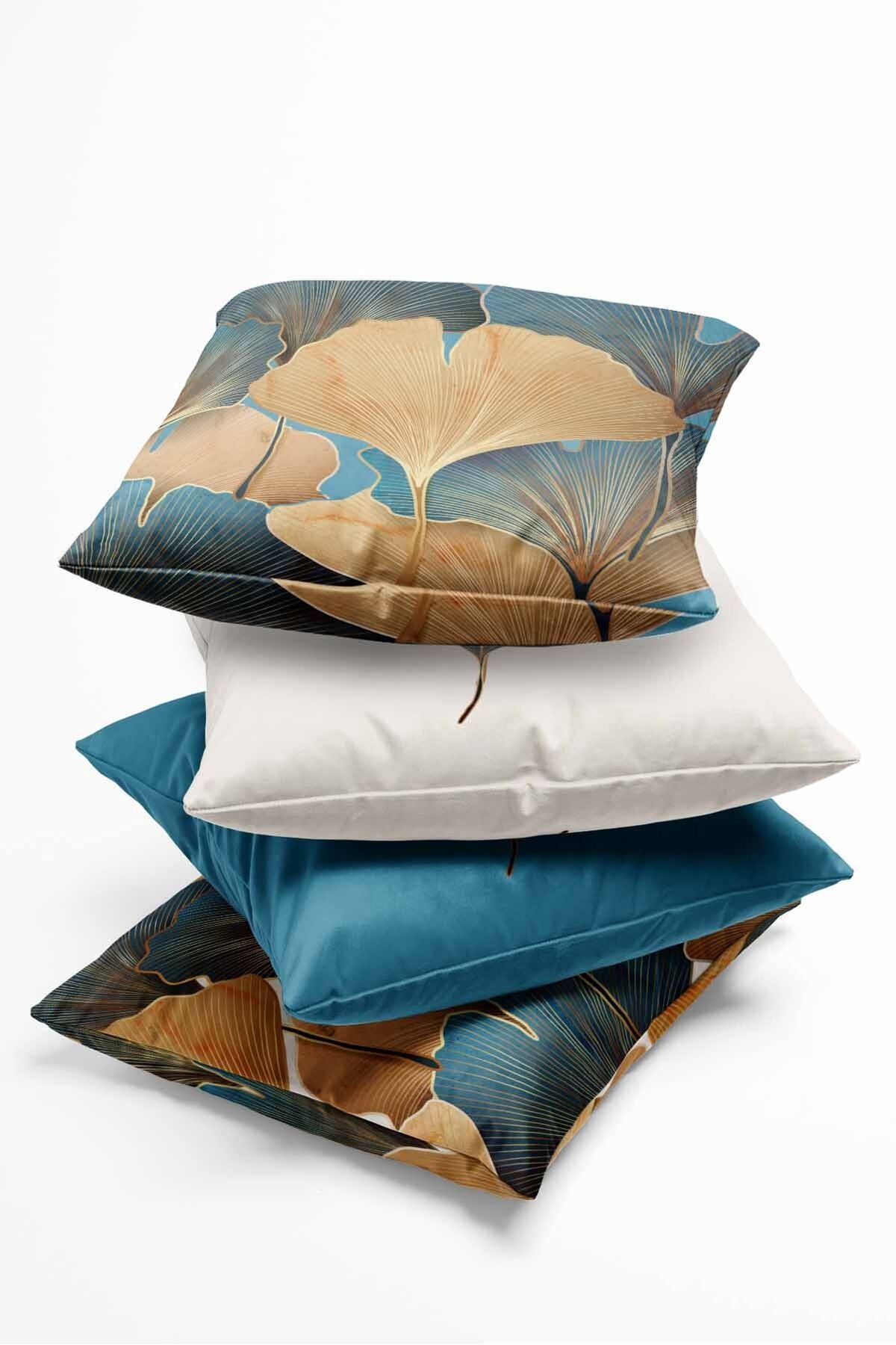 Pilloveland Double-Sided Printed Gold Ginkgo Patterned 4-Piece Suede Cushion Cover 3