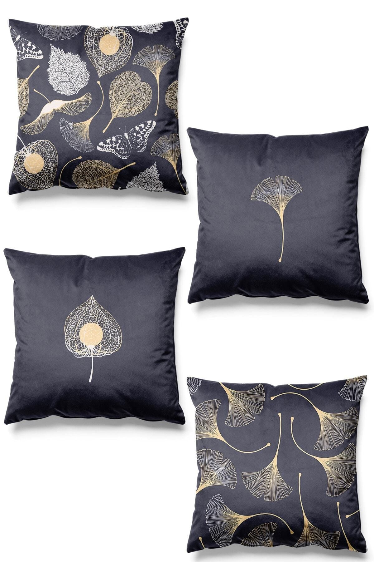 Pilloveland Double-Sided Printed Ginkgo Patterned 4-Pack Suede Cushion Covers 1