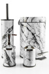 Nevhas 4-Piece Bathroom Set Marble Pattern Pedal Bin, Toilet Brush, Soap Dispenser, Toothbrush Holder 2