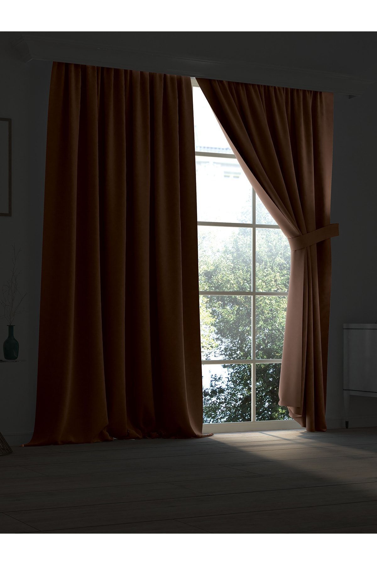 Demor Home High-Quality Dark Brown Blackout Curtain with Pencil Pleat Single Panel 1