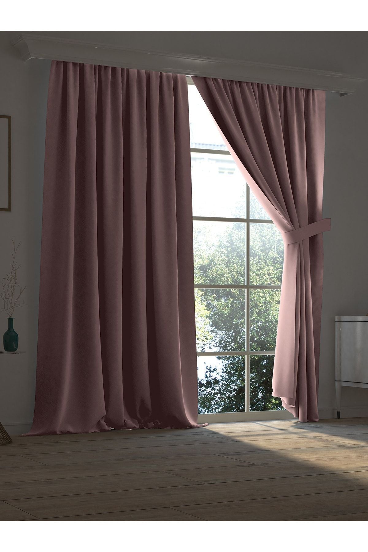 Demor Home High Quality Powder Pink Blackout Curtain with Pleated Tape Single Panel 1