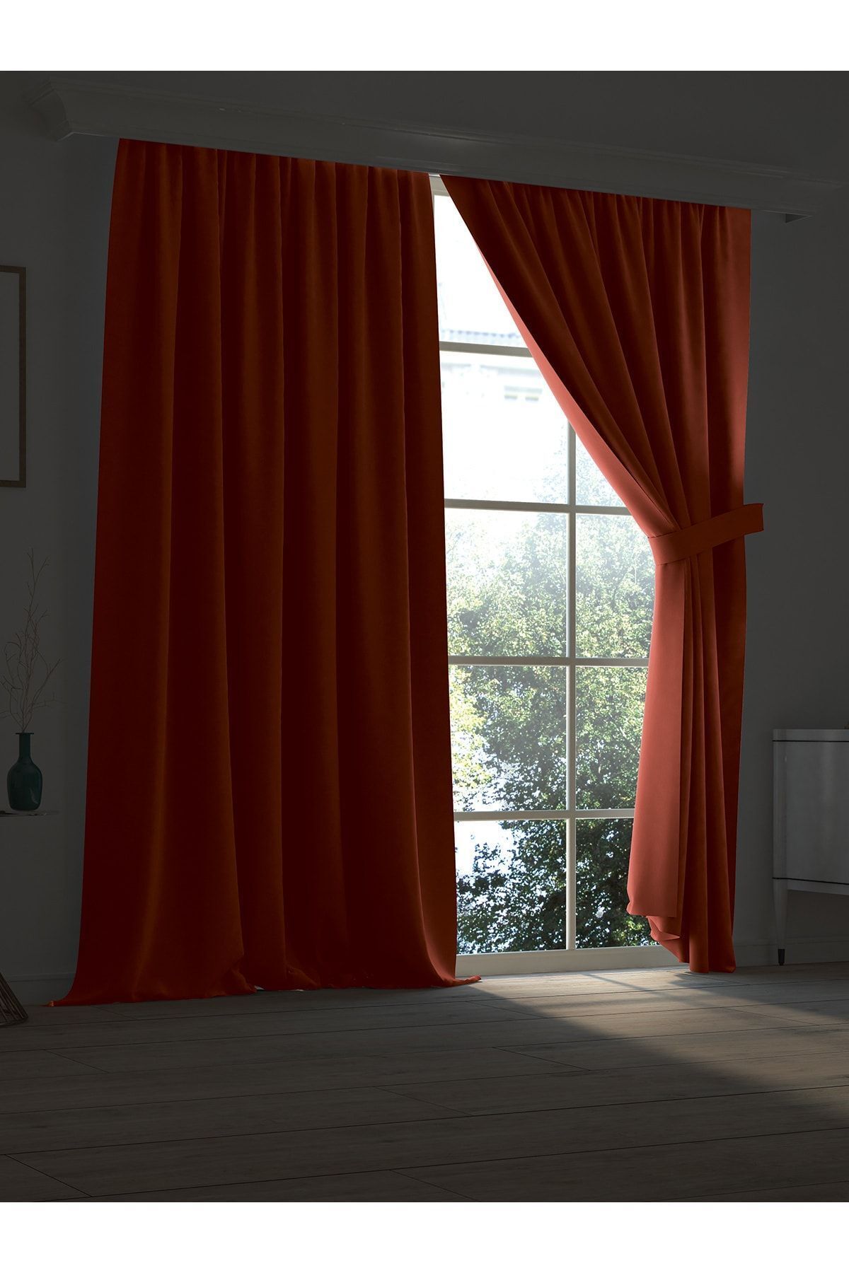 Demor Home High Quality Terracotta Blackout Curtain Single Panel with Tape Pleats 1