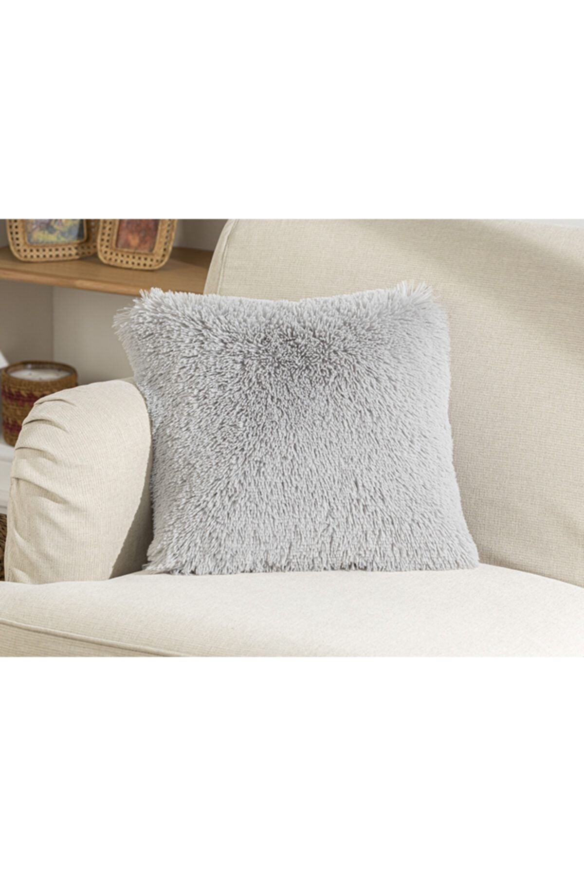 English Home Fluffy Plush Cushion Cover 45x45 cm Light Grey 2