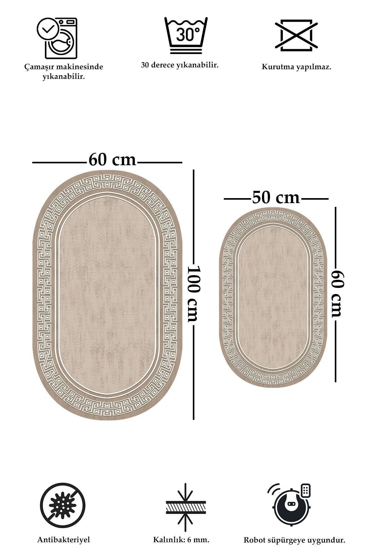 ALAADDİN CARPET Non-Slip Washable 2-Piece Set 60x100 50x60 Bathroom Rug Bathroom Mat Toilet Set 2