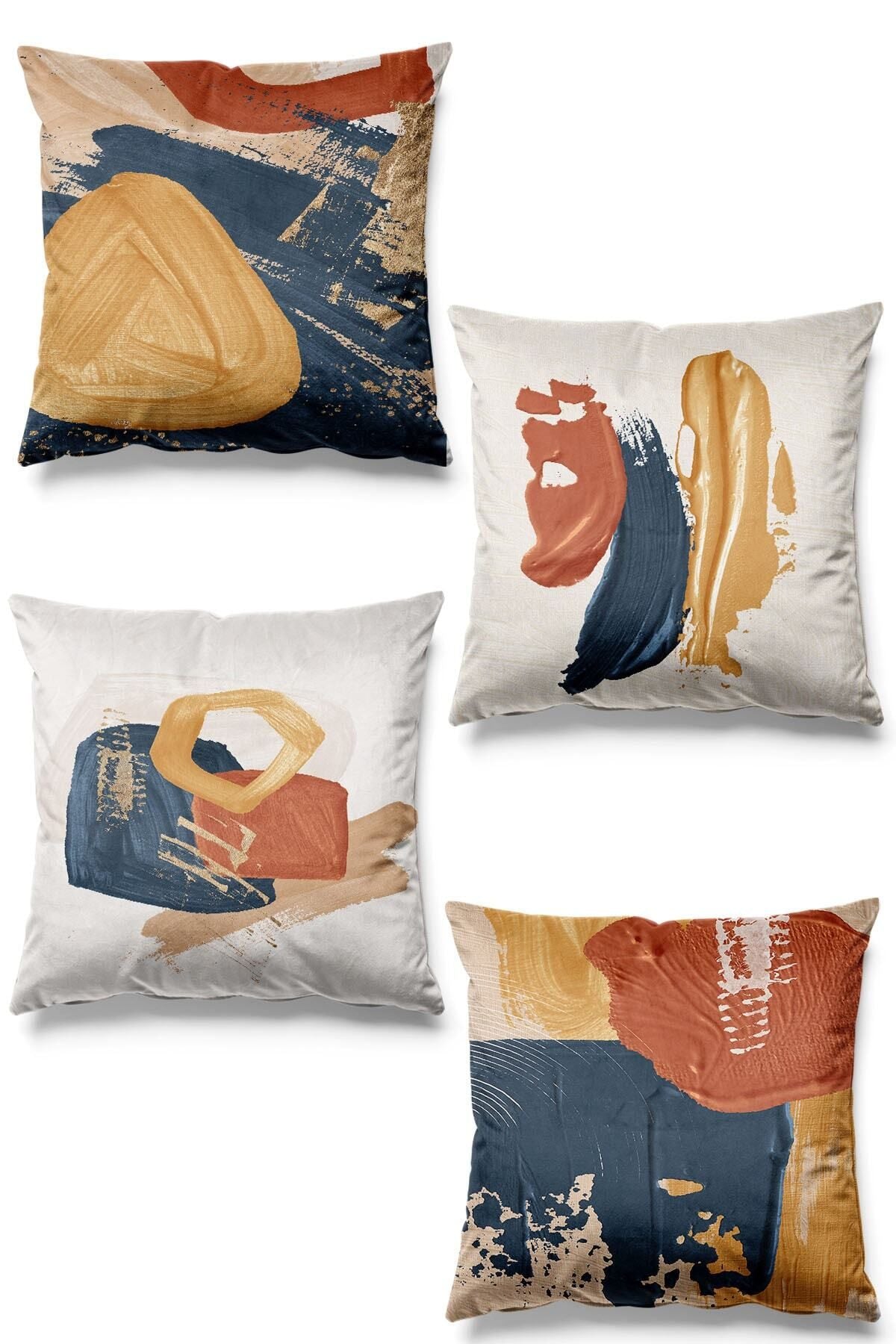 Pilloveland Double-Sided Printed Yellow Palette Patterned 4-Piece Suede Cushion Cover 1