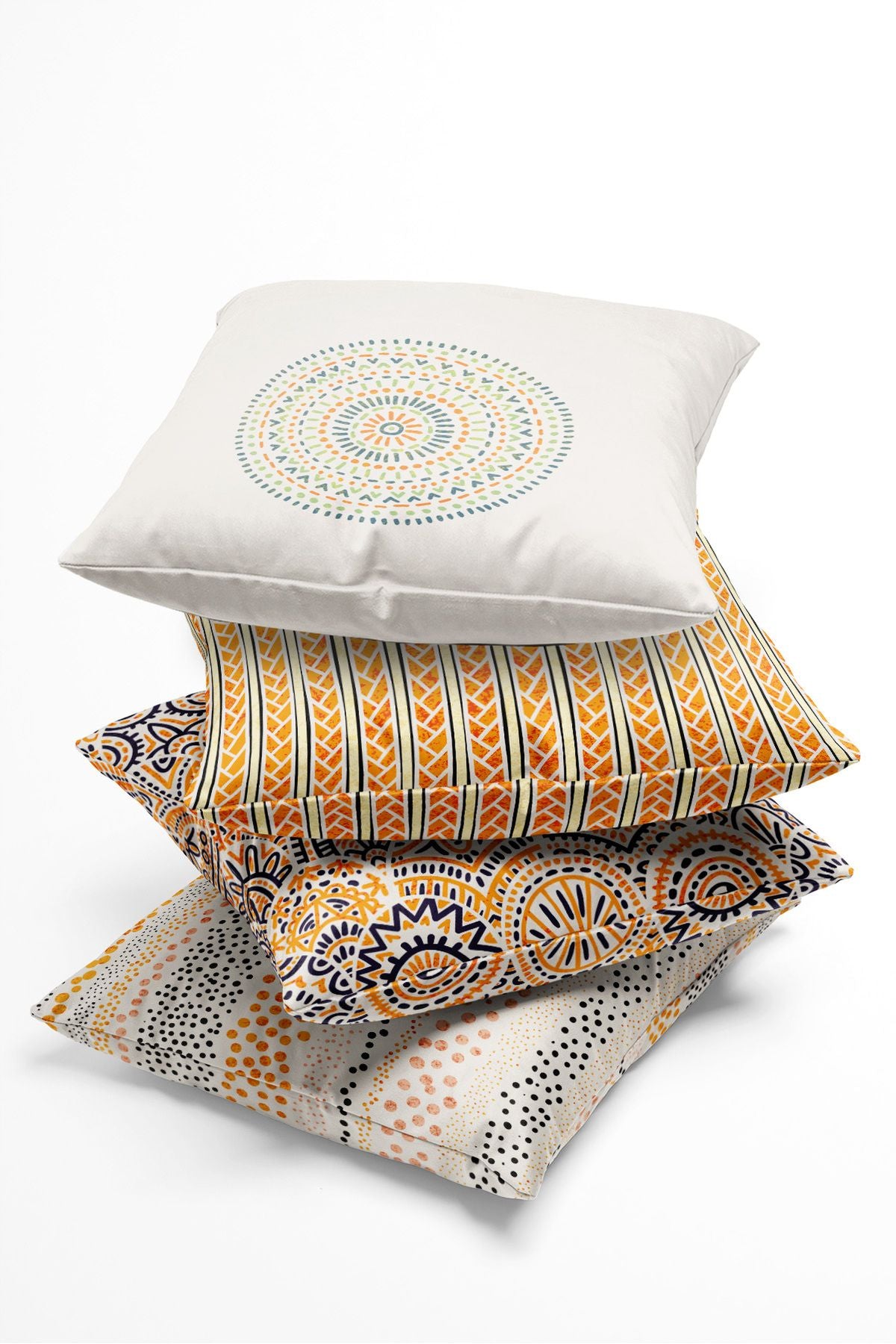 Pilloveland Double-Sided Printed Orange Patterned 4-Piece Suede Cushion Cover 3