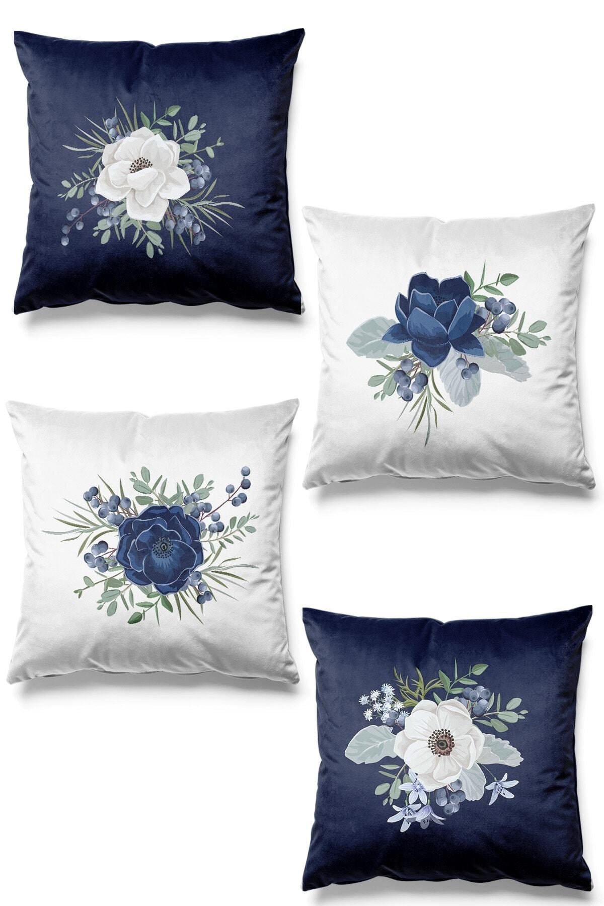 Pilloveland Double-Sided Printed Rosa Patterned 4-Piece Suede Pillow Cover 1