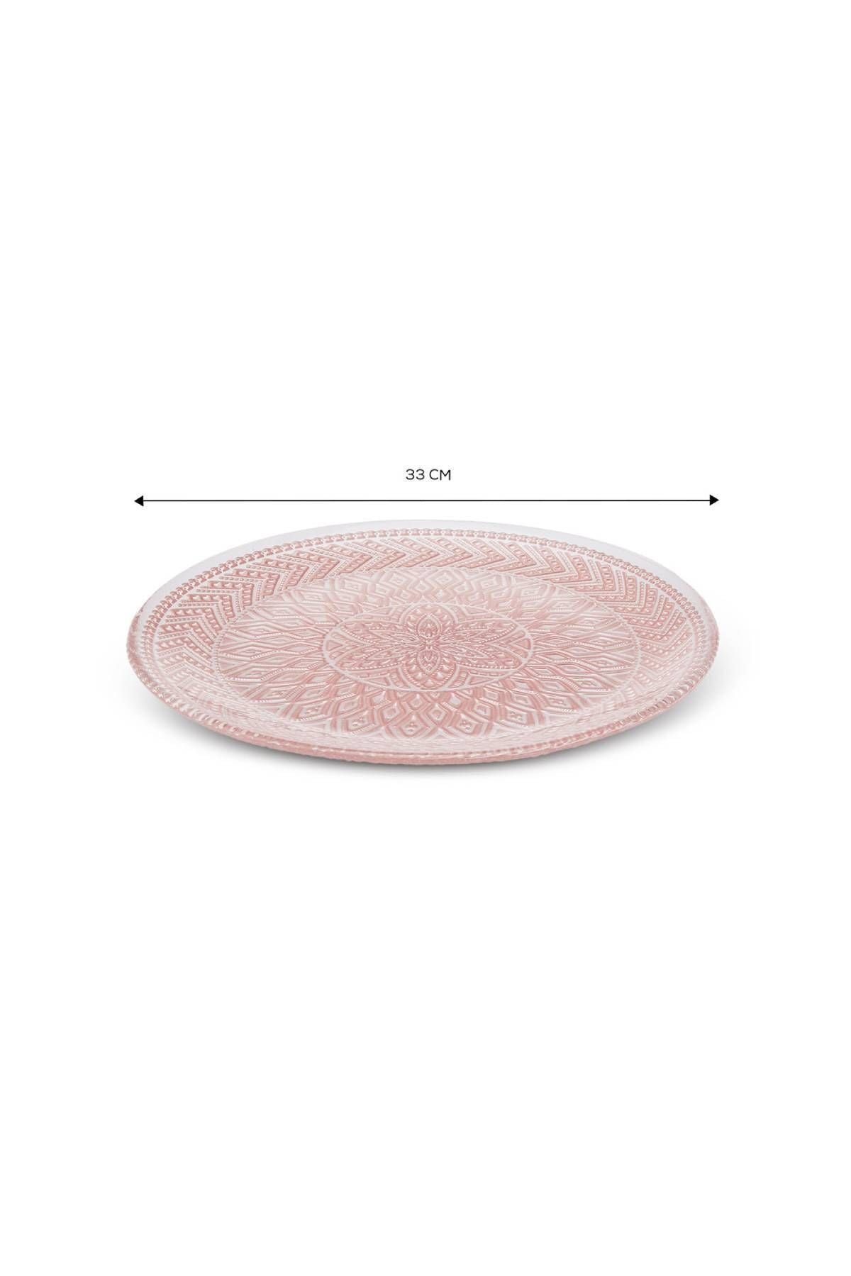 Karaca Cake Plate Lace Pink White 7 Piece Cake/Dessert Set Pink Round 33 6+ BPA Free Glass Modern 7