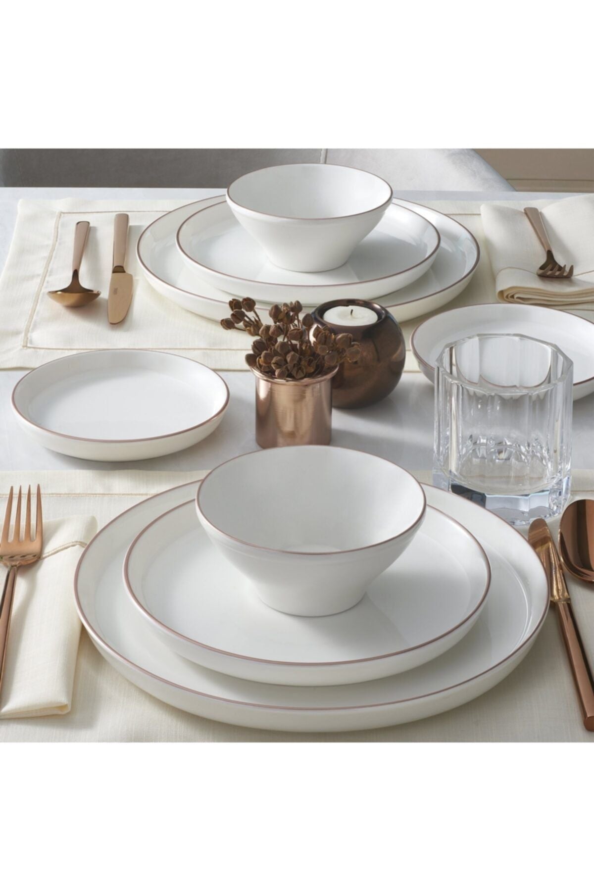 Güral Porselen Bilbao 16 Piece 4 Person Bone Dinner Set - Copper 1