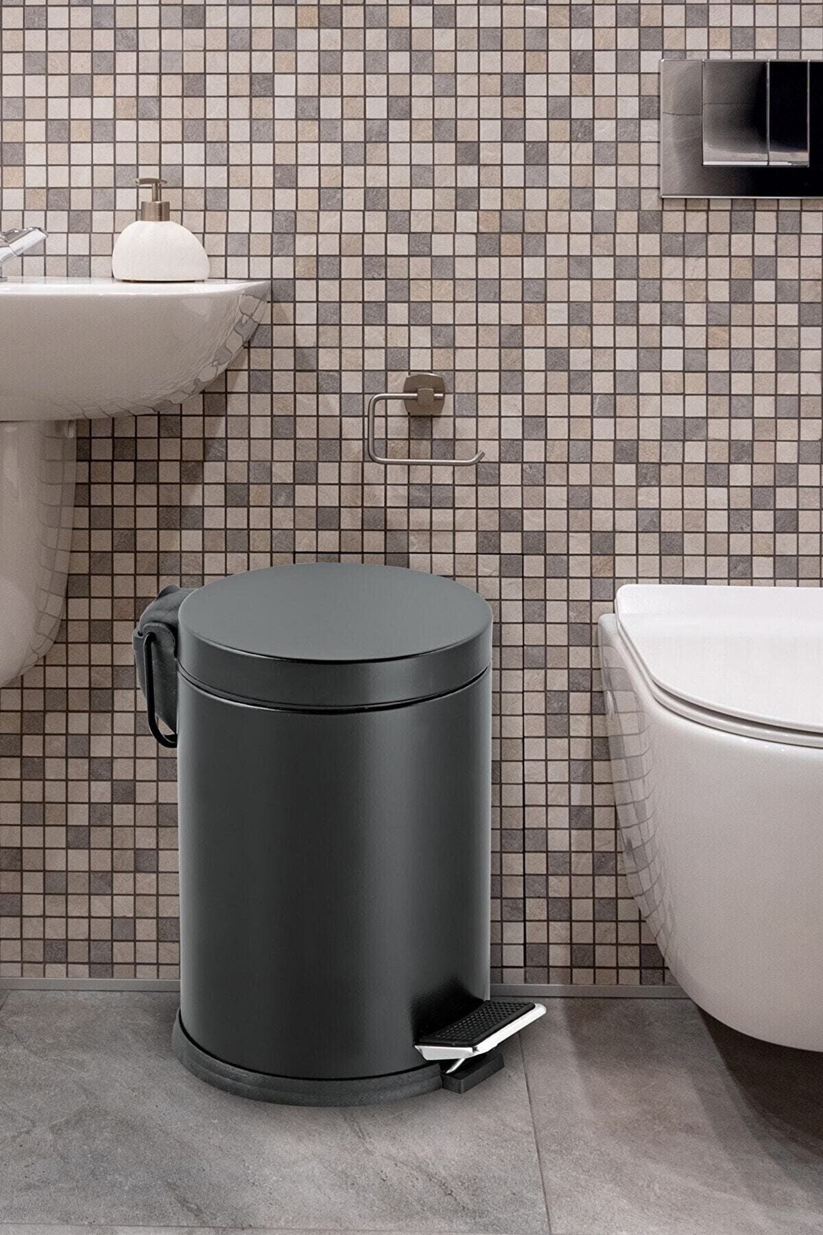 Sas Haus Pedal Trash Can Toilet Brush Bathroom Trash Can 2-Piece Bathroom Set Black 5 Liters 3