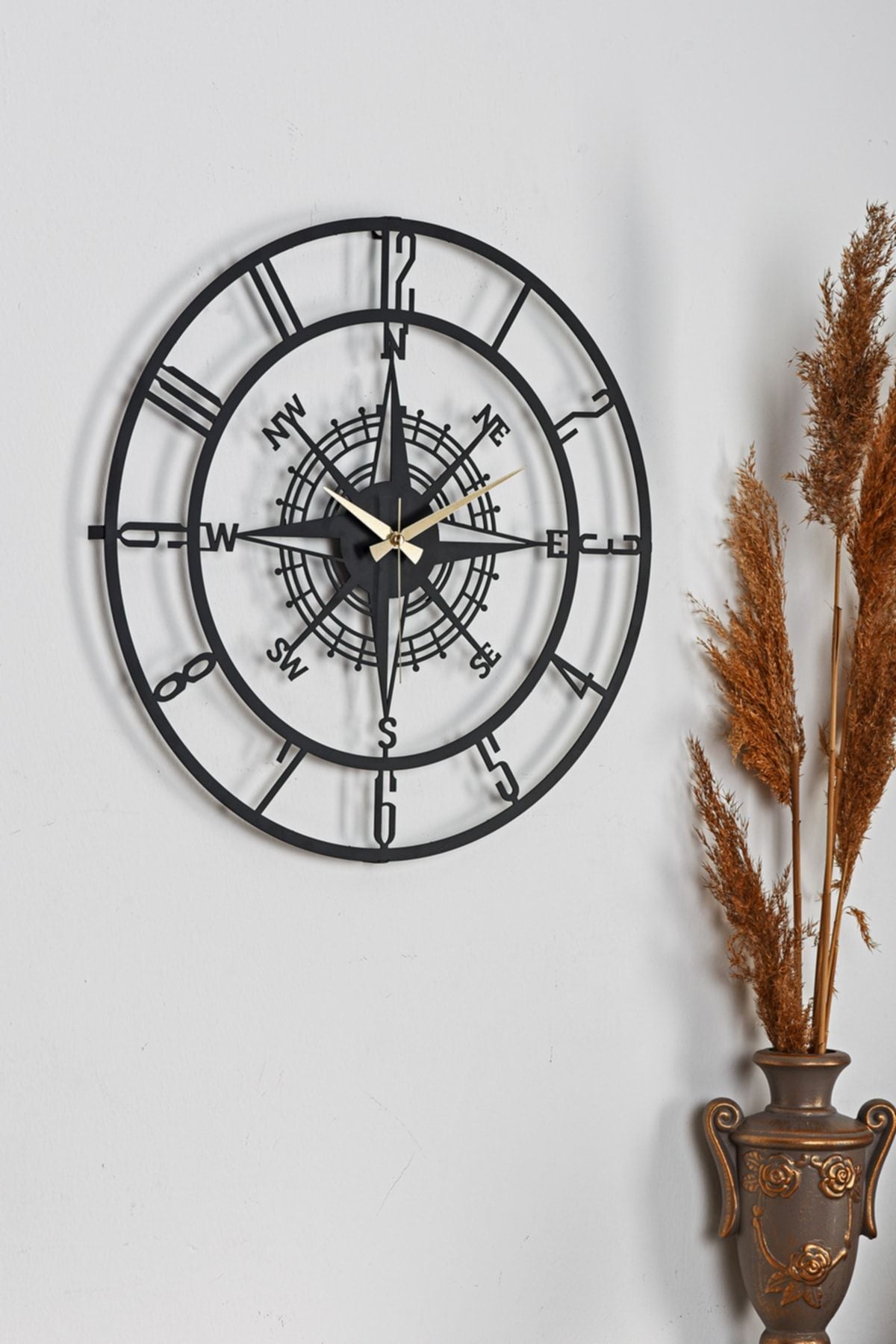 Muyika Design Muyika Bunnela Compass Metal Black Silent Mechanism Wall Clock 50x50cm Mds-50 1