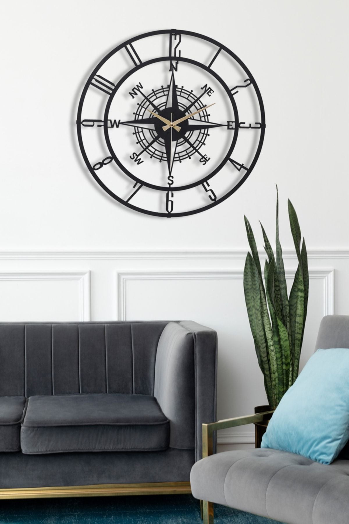 Muyika Design Muyika Bunnela Compass Metal Black Silent Mechanism Wall Clock 50x50cm Mds-50 2