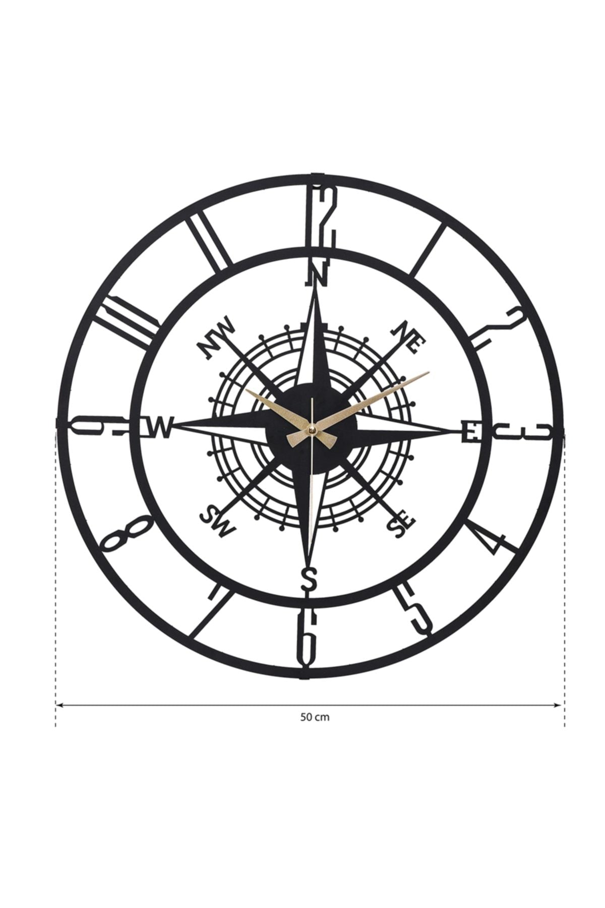 Muyika Design Muyika Bunnela Compass Metal Black Silent Mechanism Wall Clock 50x50cm Mds-50 6