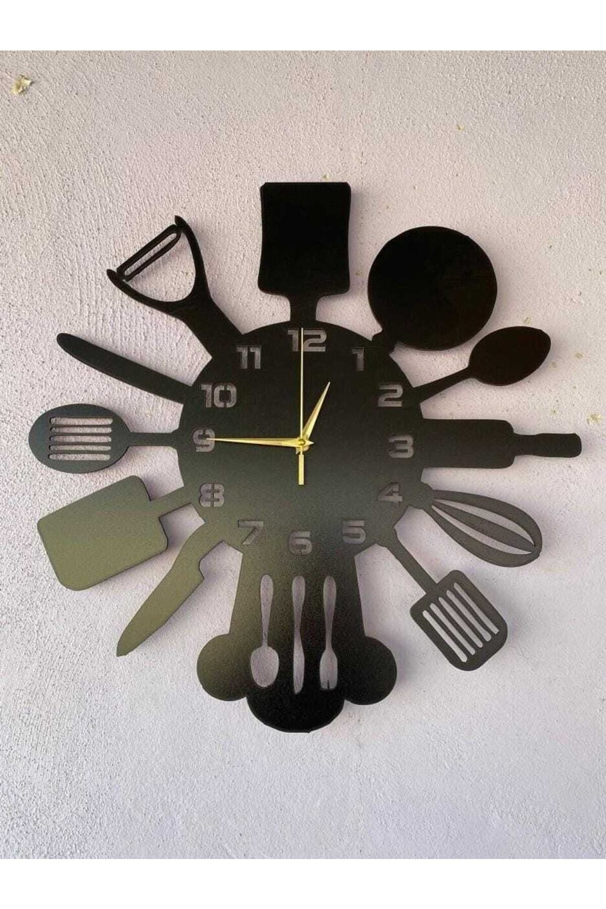 AA Shop Black Gift Wooden Decorative Kitchen Pattern Silent Wall Clock 50cm 2