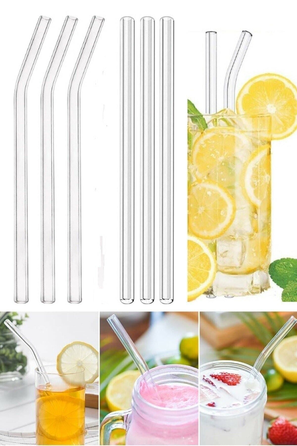 Ipek Home Living Transparent Glass Straws Bent 6 Pieces 1