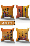 SasoHome Afrika Ethnic Figure Modern Design 4-Piece Decorative Pillow Cover (Ultra Quality Velvet Fabric) 2