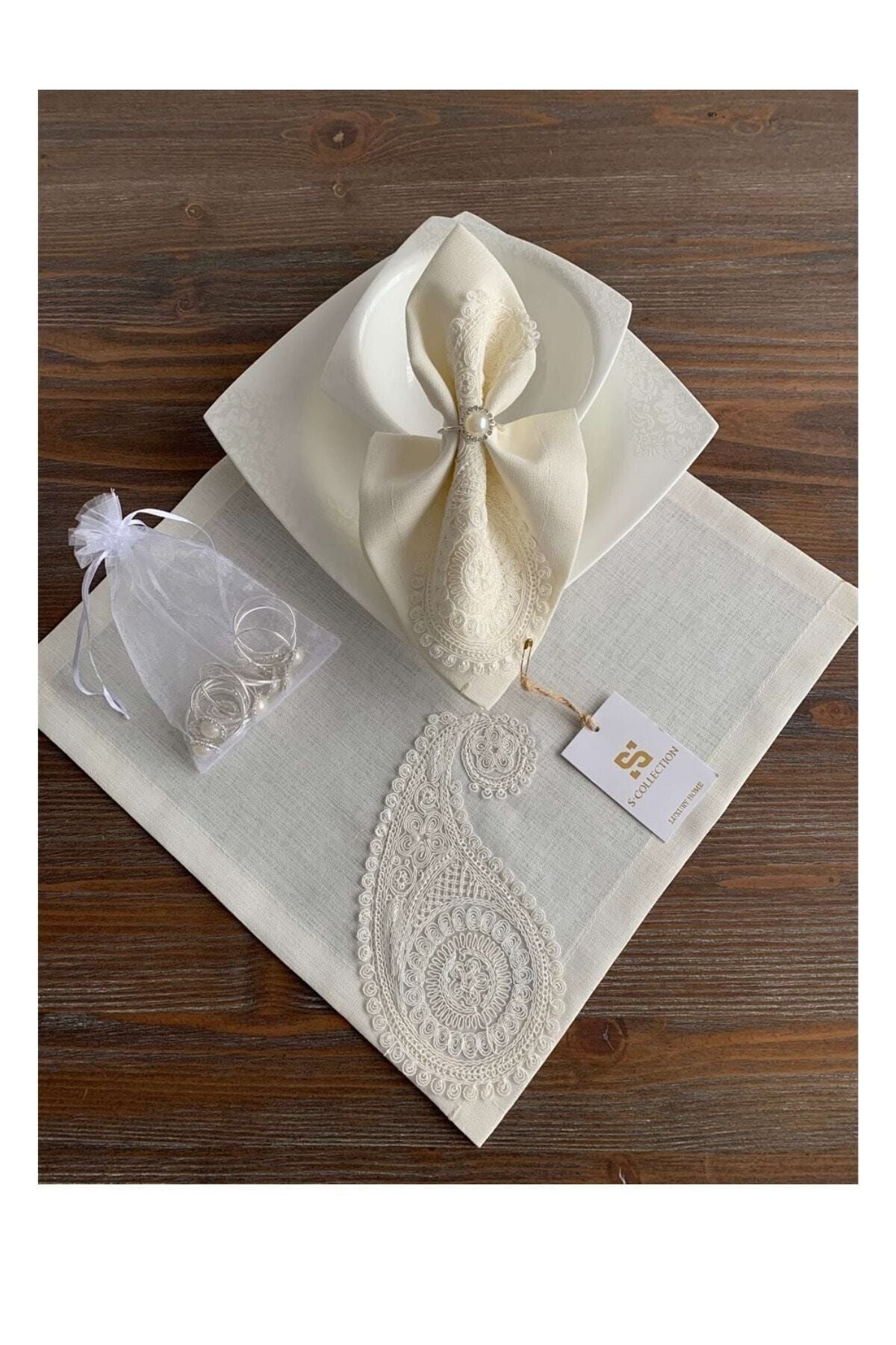 ÇİZGEHOME Lux Cluster Cream Lace Tablecloth Set for 12 People (26 Pieces) 2