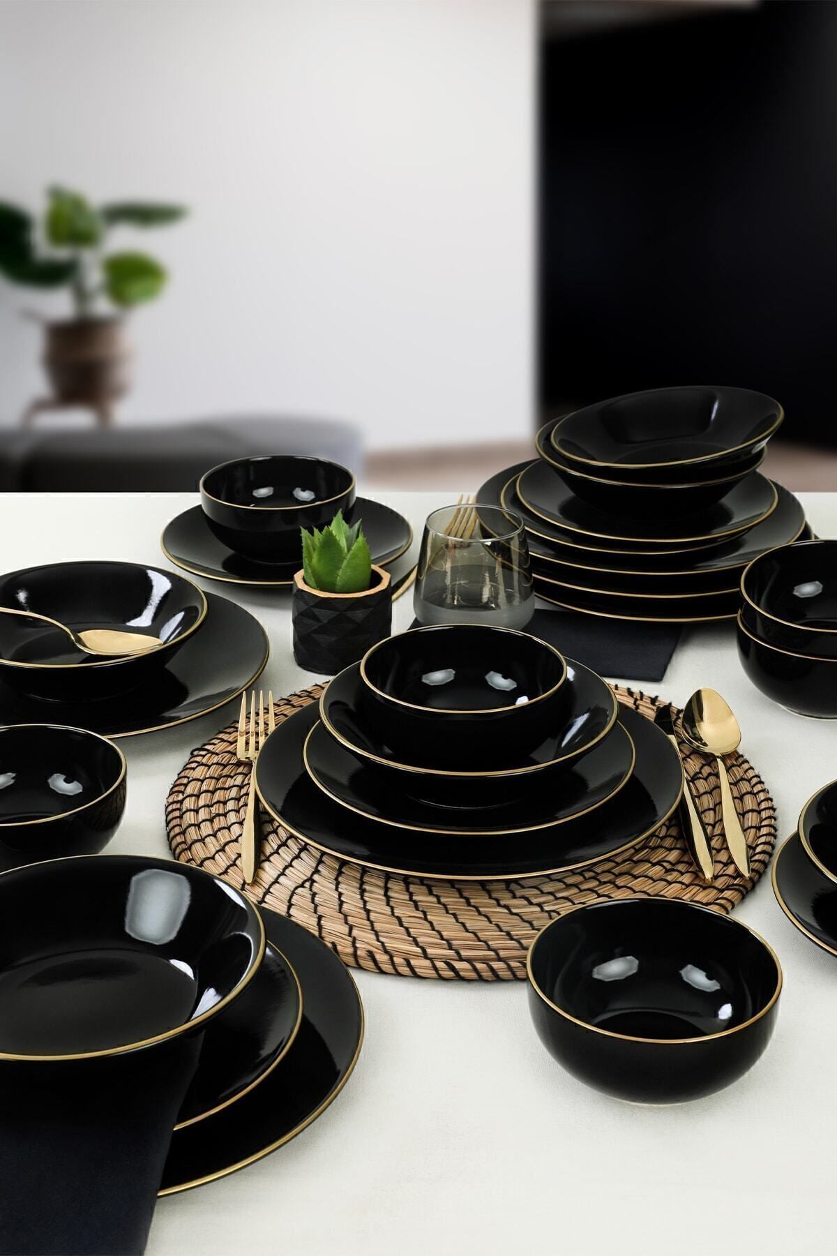 Keramika Black Gold Striped Dinner Set 24 Pieces 6 Person 1