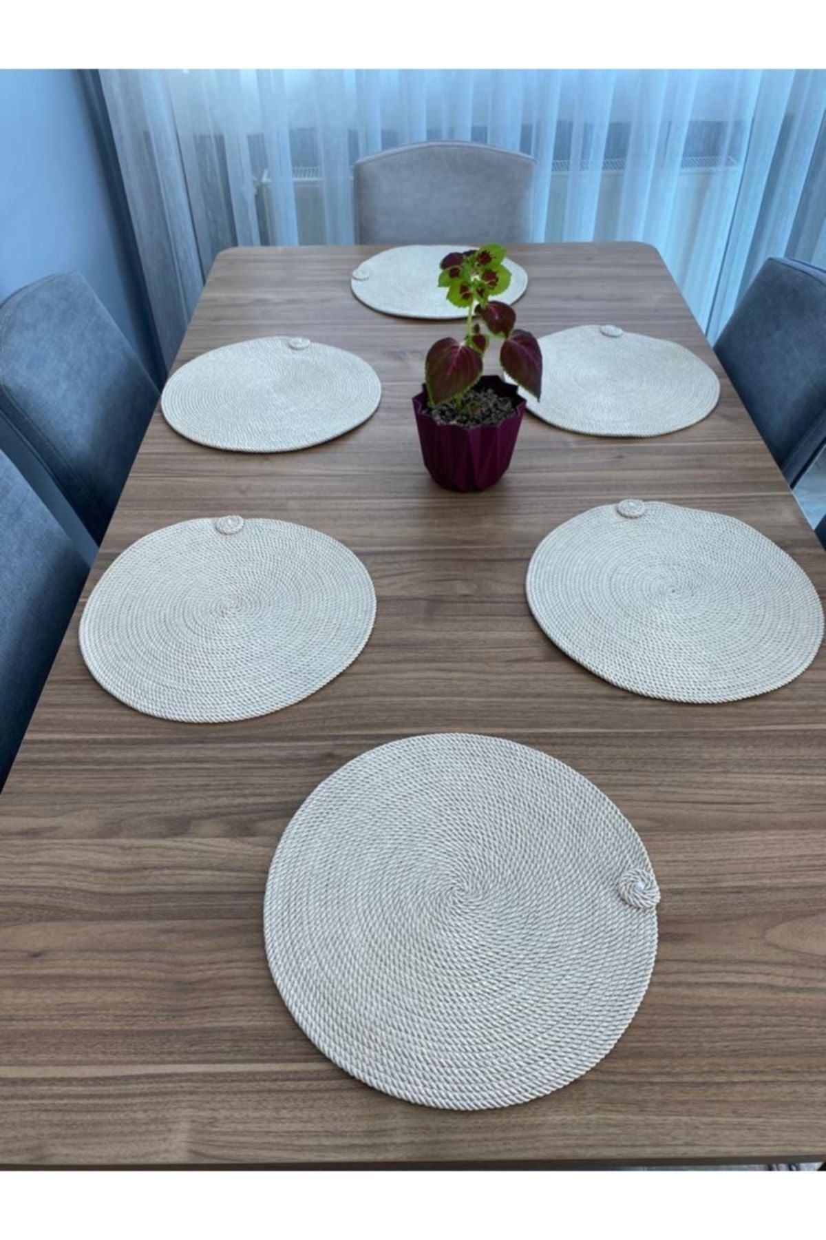 GörSeç American Placemat Runner Set of 6 Cream Color Woven Straw Plate Mat Non-Flammable Hand Washable 3