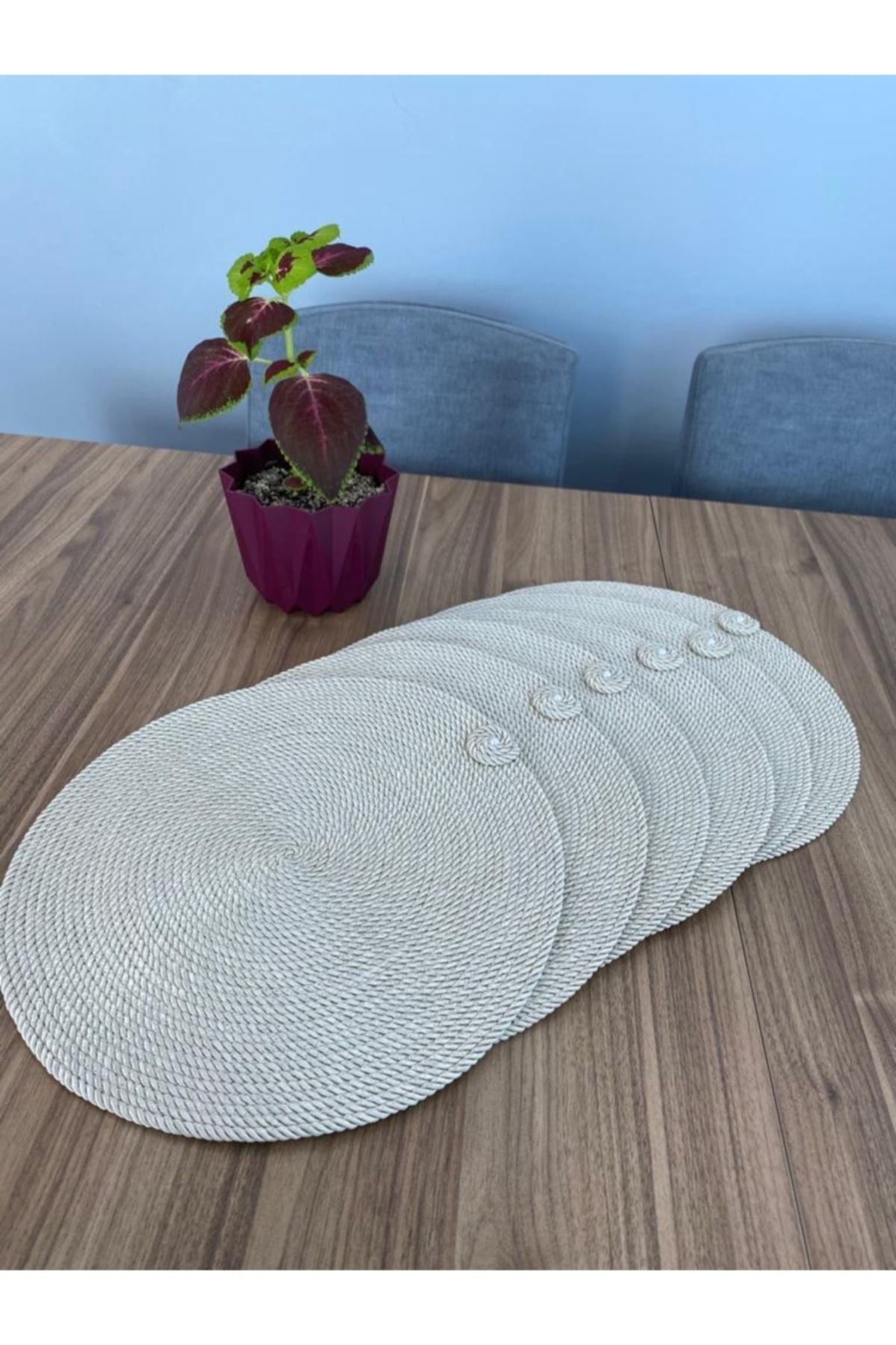 GörSeç American Placemat Runner Set of 6 Cream Color Woven Straw Plate Mat Non-Flammable Hand Washable 7