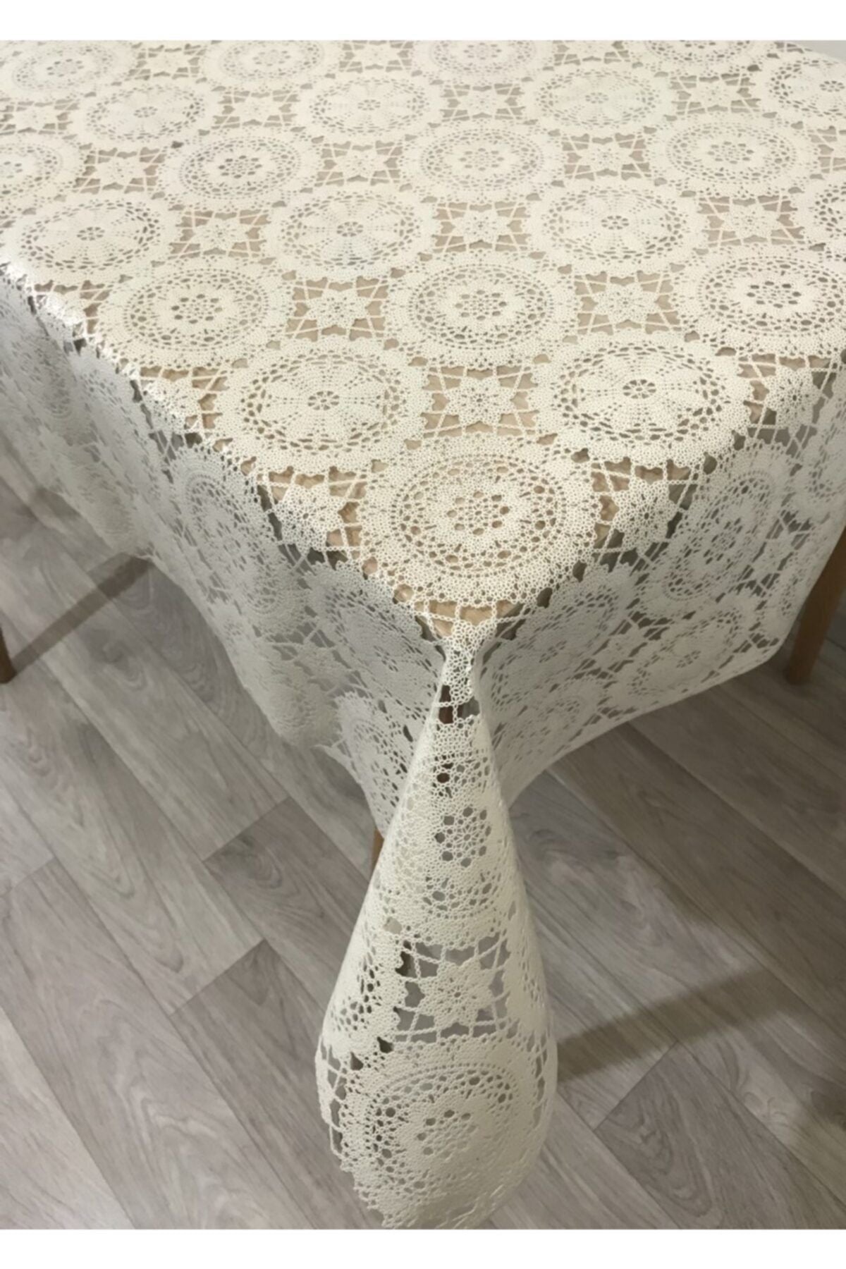 Yıldızhome Woven Easy Clean PVC Transparent Coated Luxury Oilcloth Tablecloth Cream 1