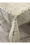 Yıldızhome Woven Easy Clean PVC Transparent Coated Luxury Oilcloth Tablecloth Cream 3