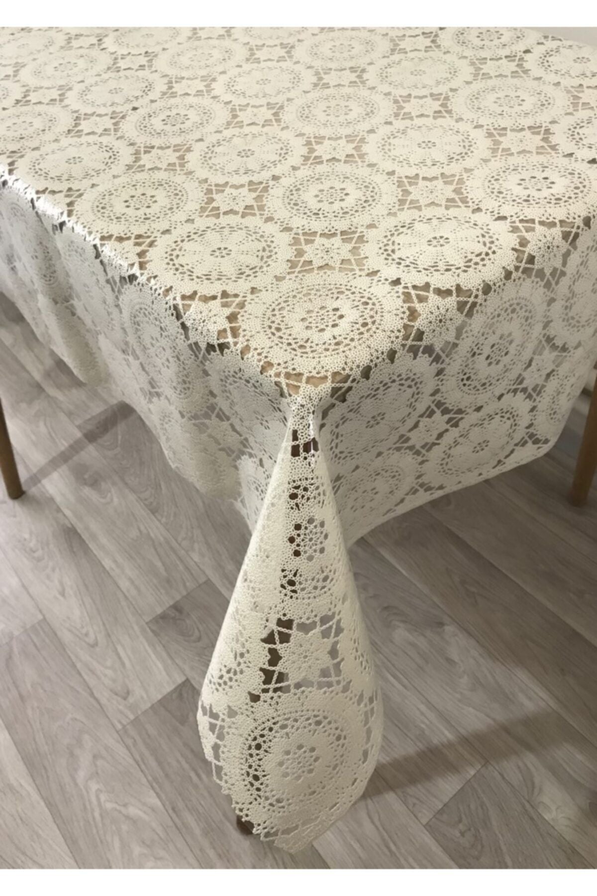 Yıldızhome Woven Easy Clean PVC Transparent Coated Luxury Oilcloth Tablecloth Cream 4