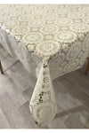 Yıldızhome Woven Easy Clean PVC Transparent Coated Luxury Oilcloth Tablecloth Cream 4