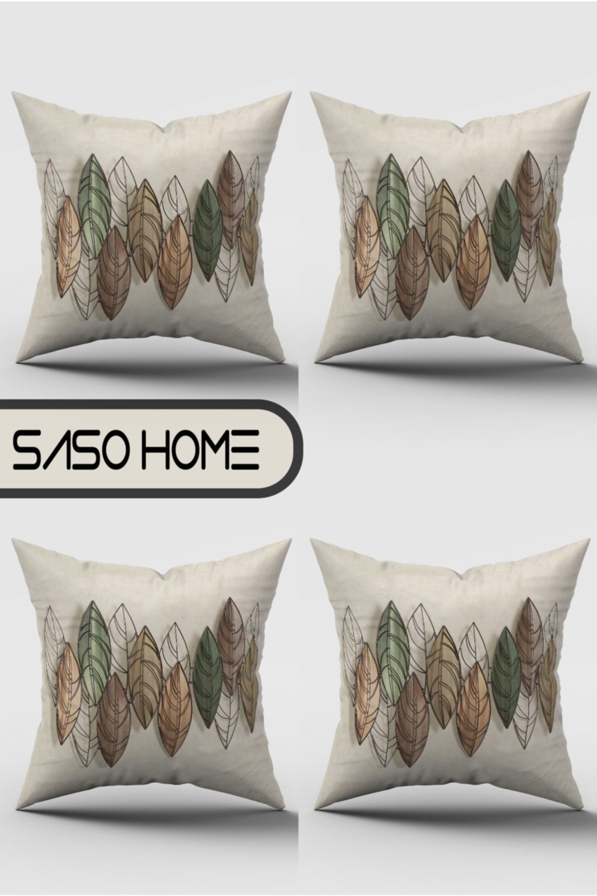 SasoHome Colorful Leaf Pattern Cushion Cover Set of 4 on Cream Background 2