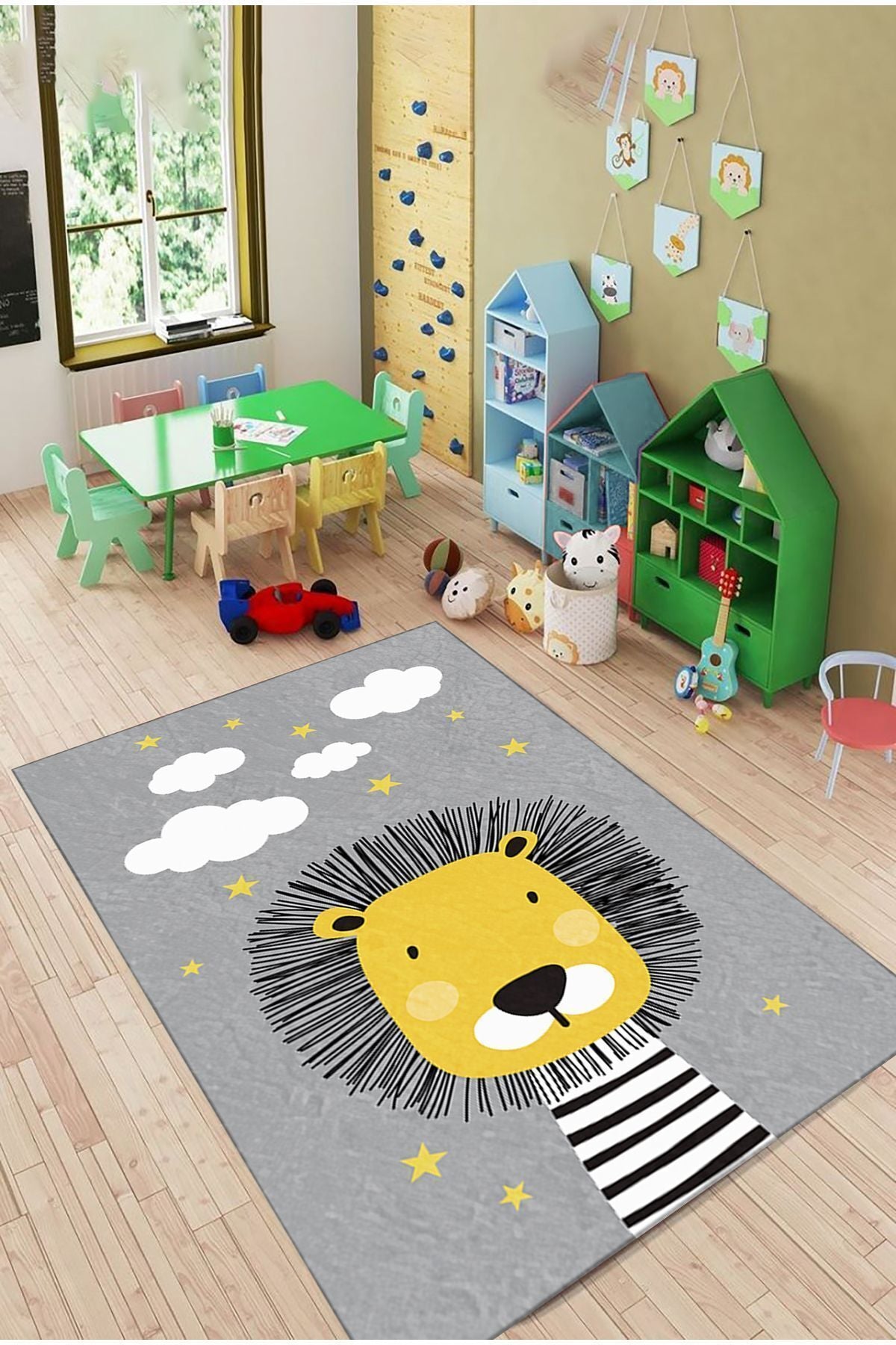 Bebişim Halı Cute Lion Patterned Kids Room Rug 1