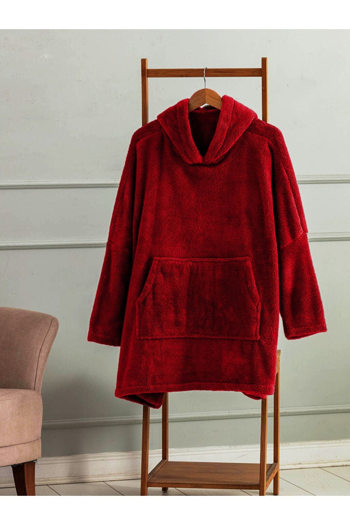 Mulberry Wellsoft Hooded Wearable TV Blanket Unisex Over Size - Red 1