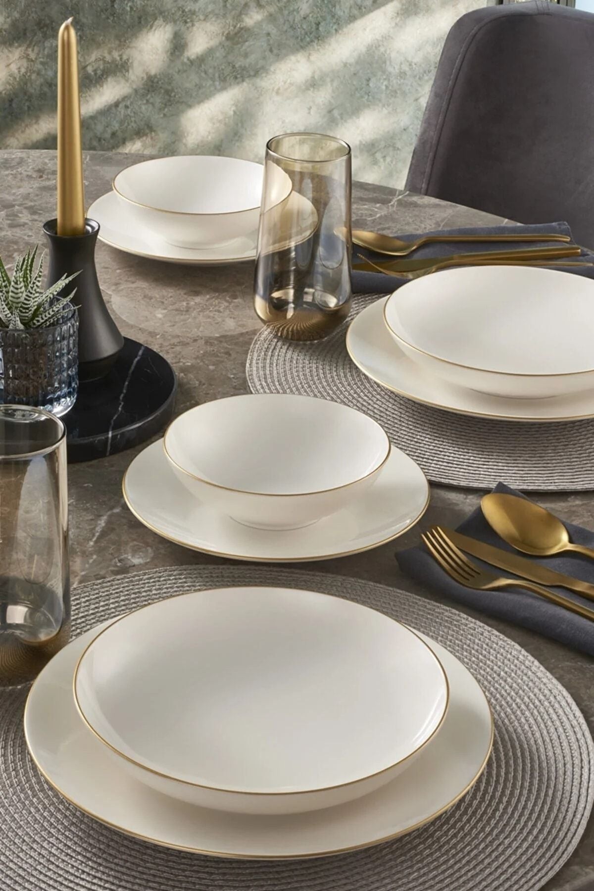 Güral Porselen Atina 24 Piece 6 Person Bone Dinner Set - Gold 1