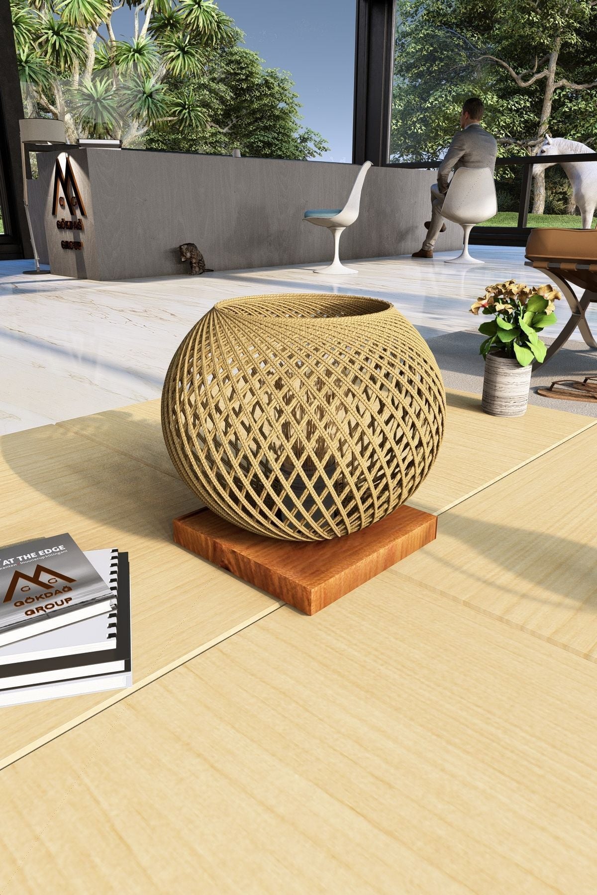 GÖKDAĞ GROUP Natural Wood Lamp with Jute Shade 3