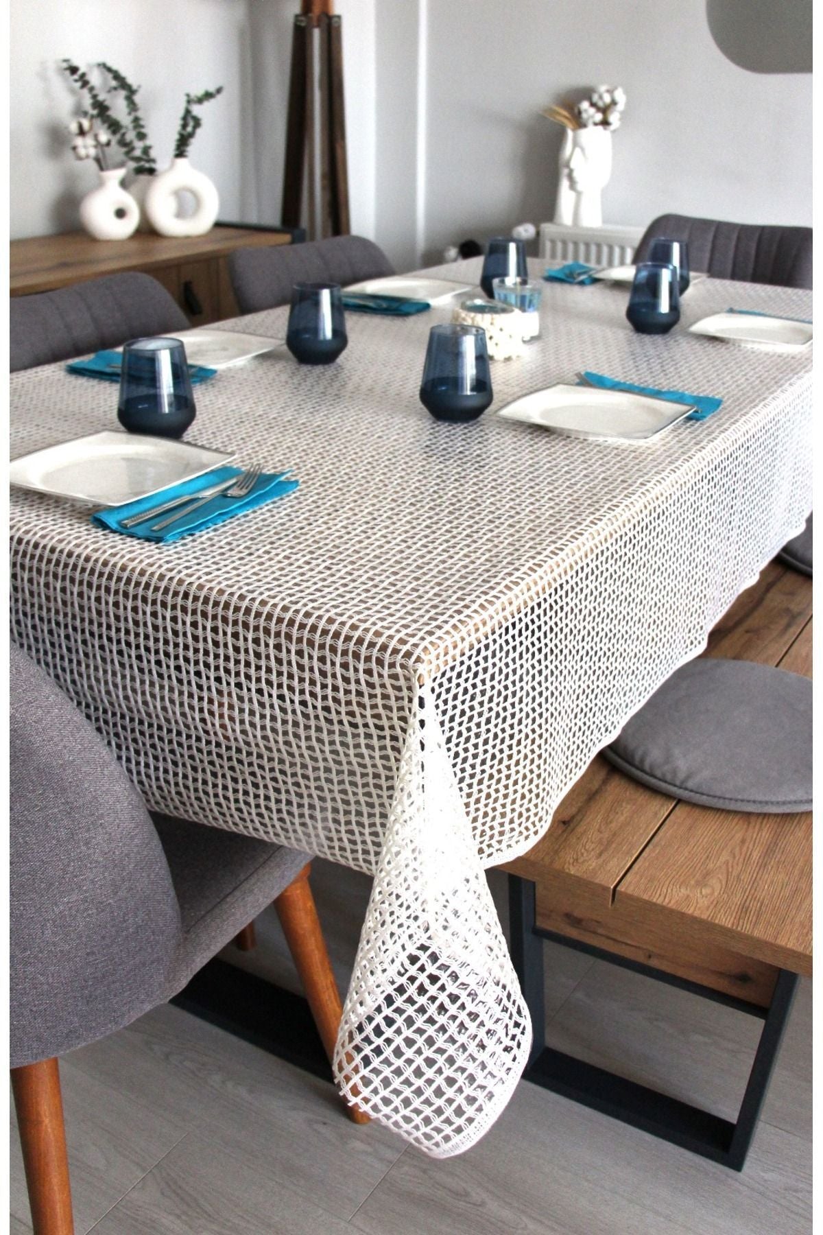 DedeEvTekstil Pvc Transparent Coated Wipeable Tablecloth Woven Rattan 5