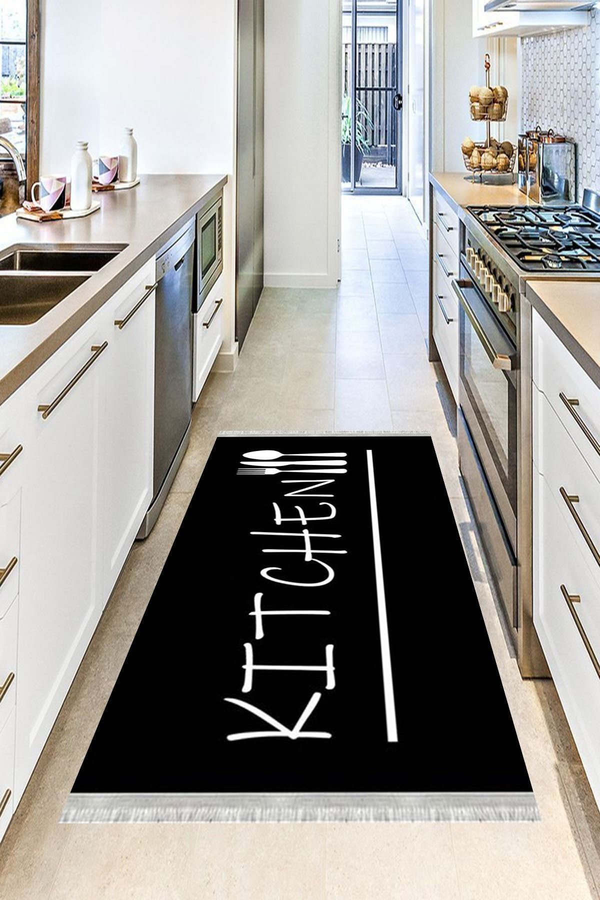 MOTTO HALI Eko Punto Non-Slip Dot Base Washable Antibacterial Digital Print Kitchen Rug 1