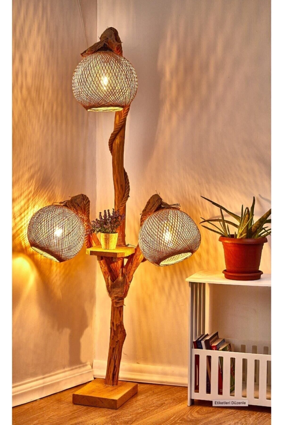 EGE & EGE HOME Egehome Tree Floor Lamp Three-Headed Halikarnas Series Natural Wood Wooden Floor Lamp 1