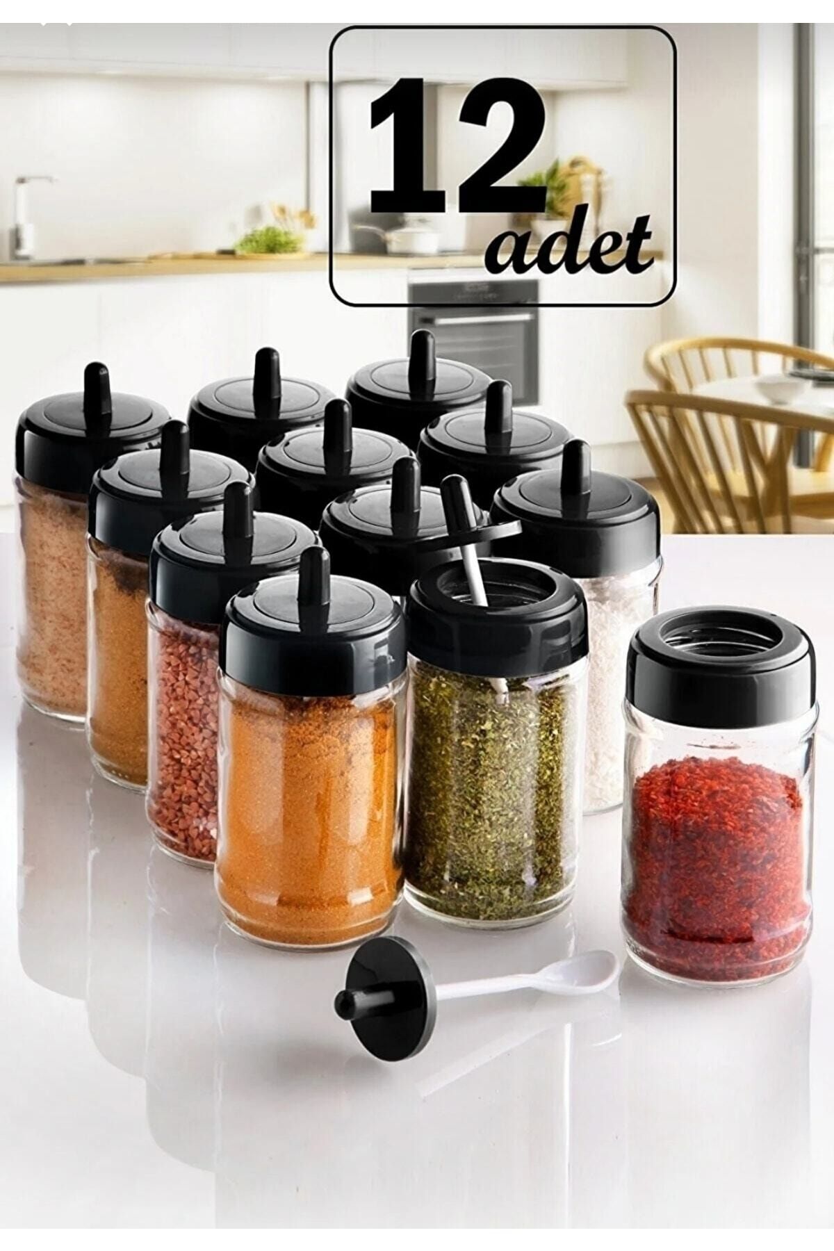 Adissa 12-Piece Self-Spoon Spice Jar Set (300 ml) Glass Jar 3