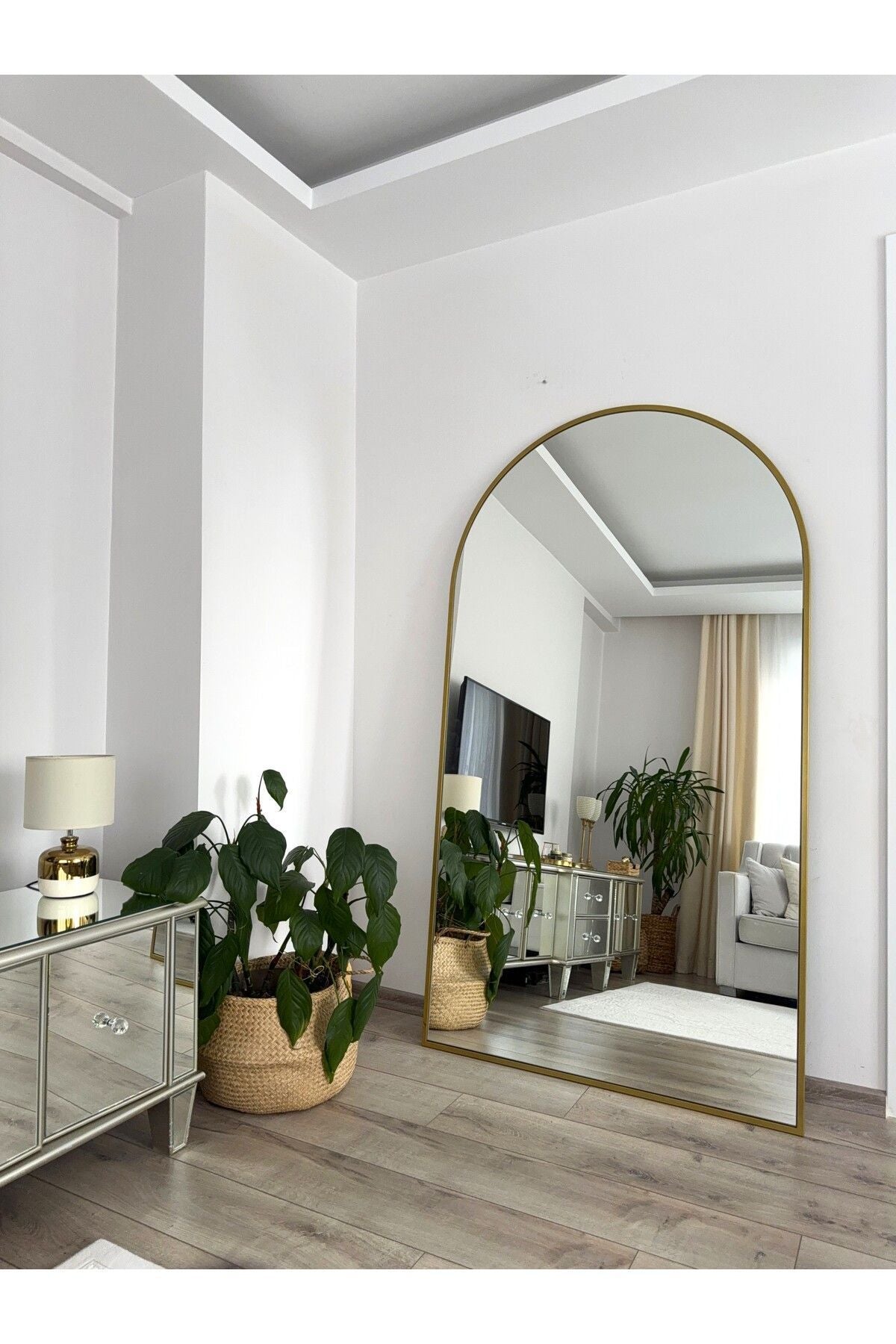 EFFE YAPI DEKOR Gold Metal Framed 180x100 Cm Oval Standing Full-Length Mirror 3